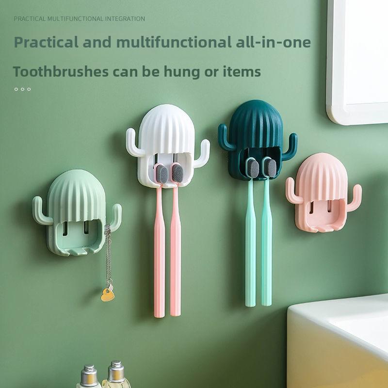 Cactus Toothbrush Holder Wall-Mounted Bathroom Self-Adhesive Multifunctional Electric Toothbrush Stand Bathroom Accessories