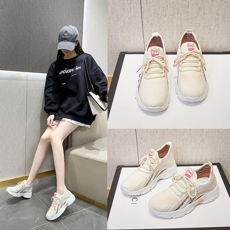 Women's Sports Shoes with Thick Soles, Height Increasing Casual Single Shoes, Breathable Fly Woven Women's Shoes