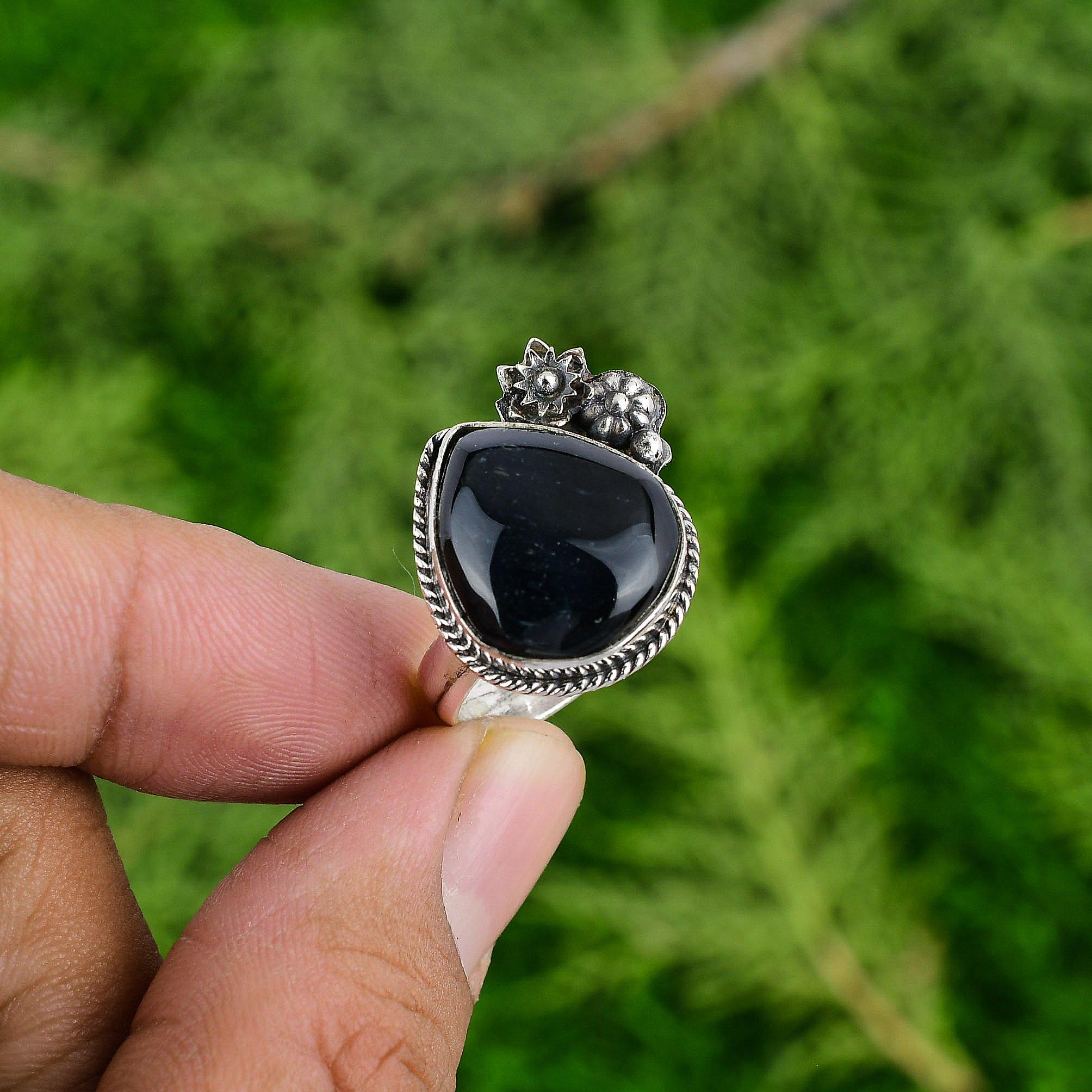 Natural Nellite Gemstone Solitaire Flower Adjustable Ring 925 Sterling Silver