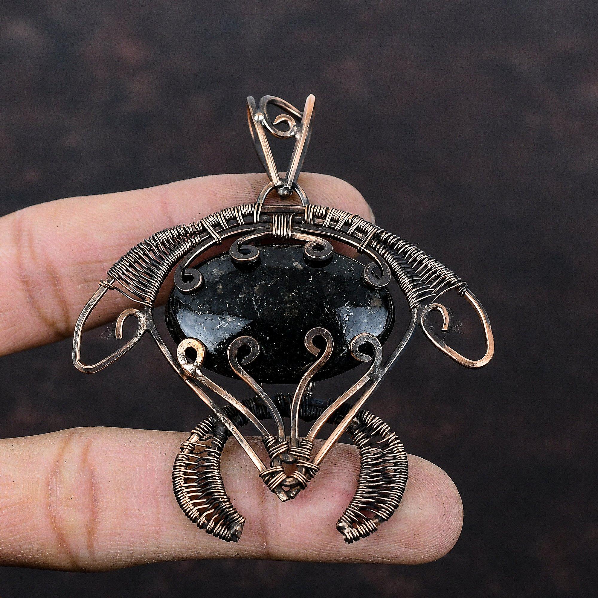 Nuummite Gemstone Pendant Copper Wire Wrapped Pendant Nuummite Copper Jewelry Handmade Tortoise Pendant Wire Wrapped Jewelry Gift For Mother