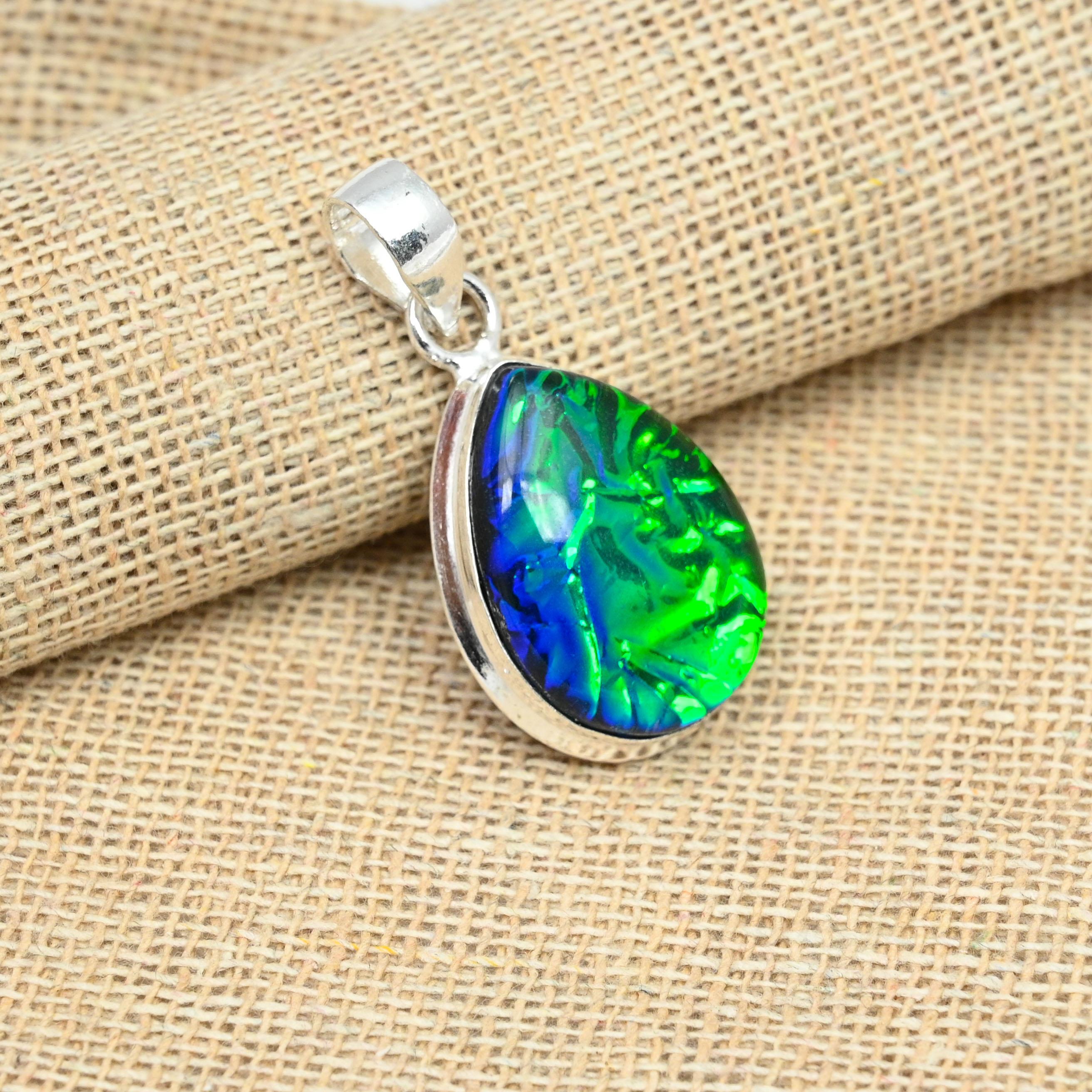 Blue Australian Triplet Opal Gemstone 925 Sterling Silver Handmade Jewelry Pendant