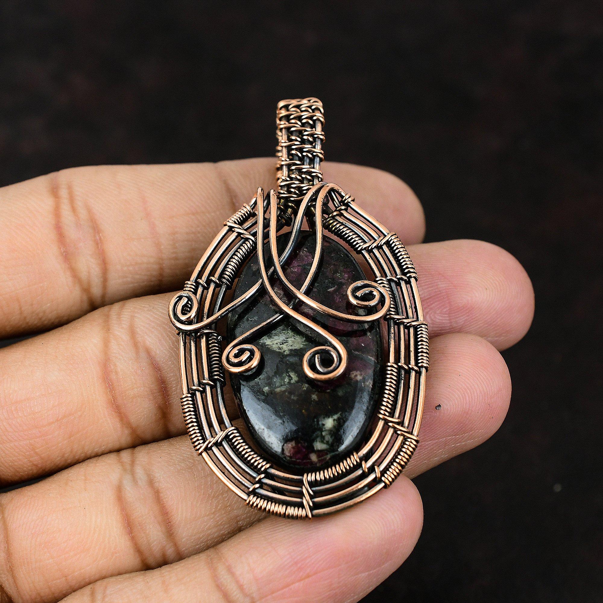 Eudialyte Pendant Gemstone Pendant Copper Wire Wrapped Pendant Copper Jewelry Handmade Pendant Gift For Mother Antique Jewelry Birthday Gift