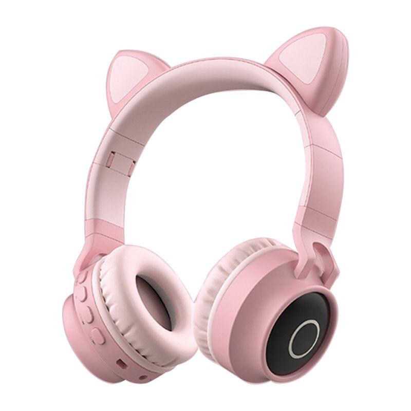Children's Bluetooth Earphones, Wireless Earphones with Microphone, Cat Ear Earphones with SD and TF Slots, Stereo, Wireless Mode, and Wired