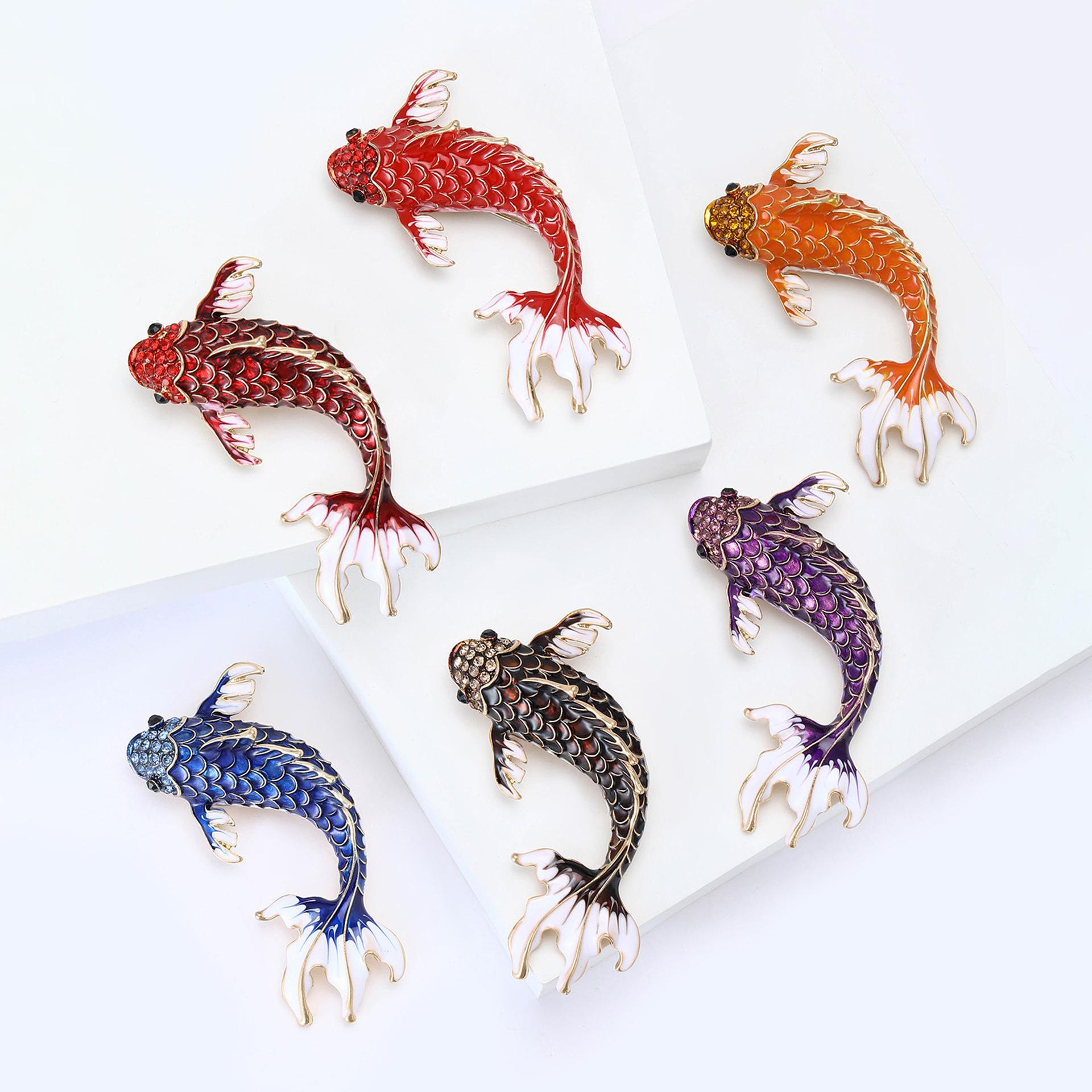 Enamel Carp Brooch for Women Unisex Animal Lapel Pins Party Friend Accessories Gifts