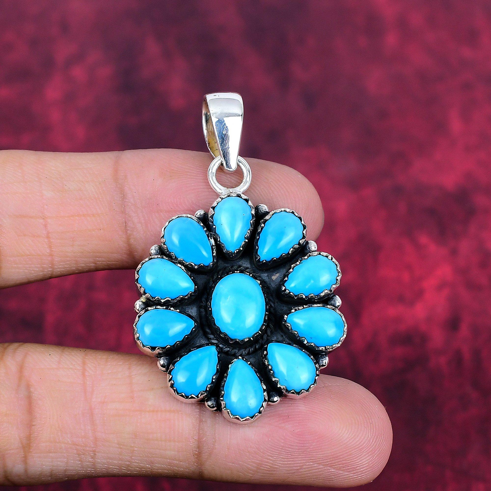 Pendentif en argent sterling massif 925 avec turquoise endormie, bijou fait main en pierres précieuses, cadeau pour femme, pendentif neuf