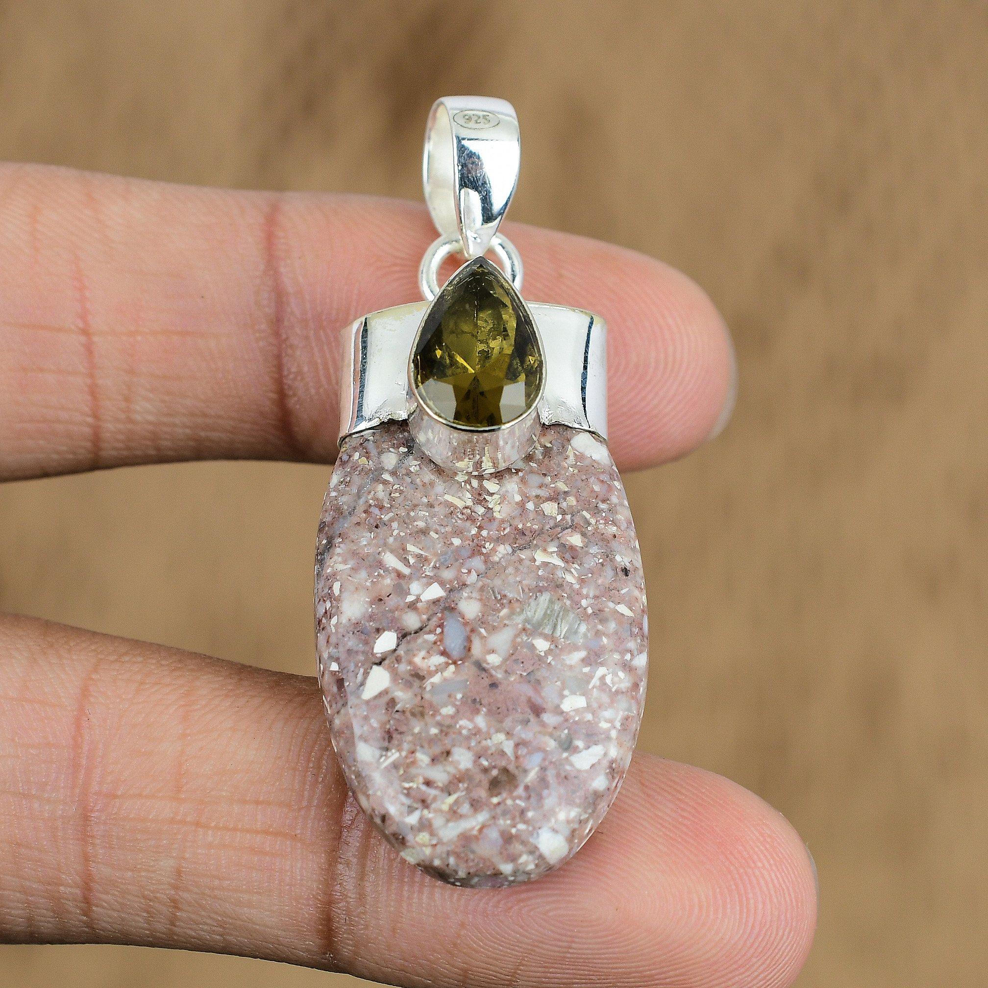 Natural Red Brecciated Mookaite Gemstone 925 Sterling Silver Pendant For Girls