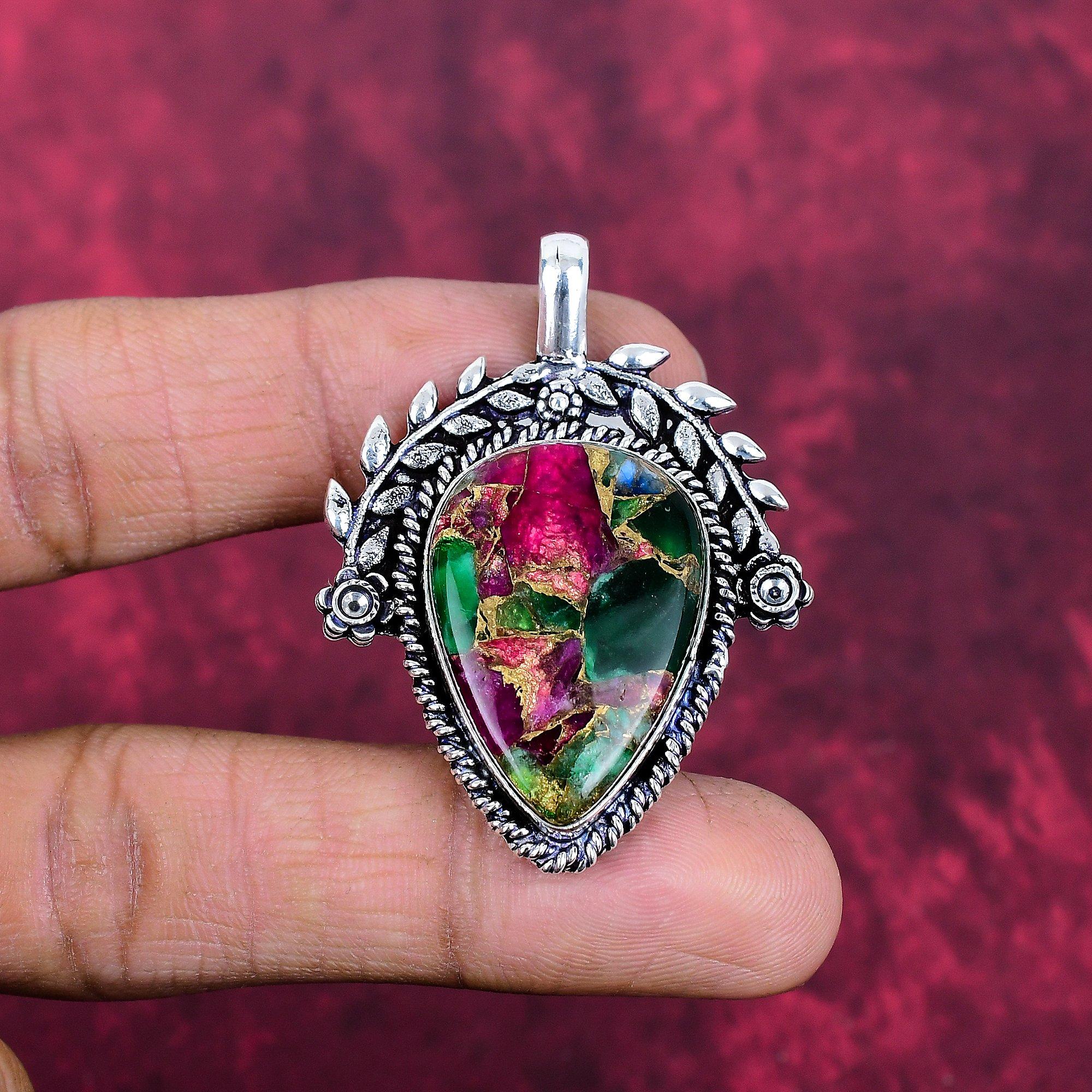 Pingente de rubi zoisita, joia com pedra preciosa, pingente feito à mão em prata esterlina sólida 925, joia com design mais recente
