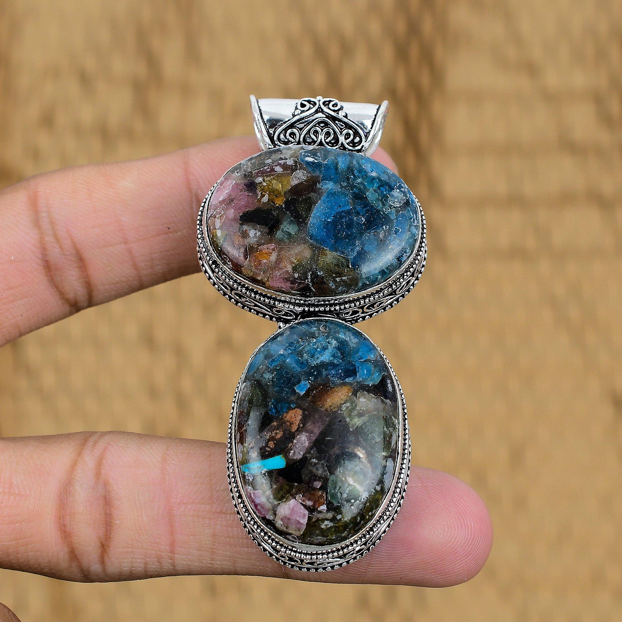 Gift For Her Natural Copper Watermelon Tourmaline Pendant Vintage 925 Silver