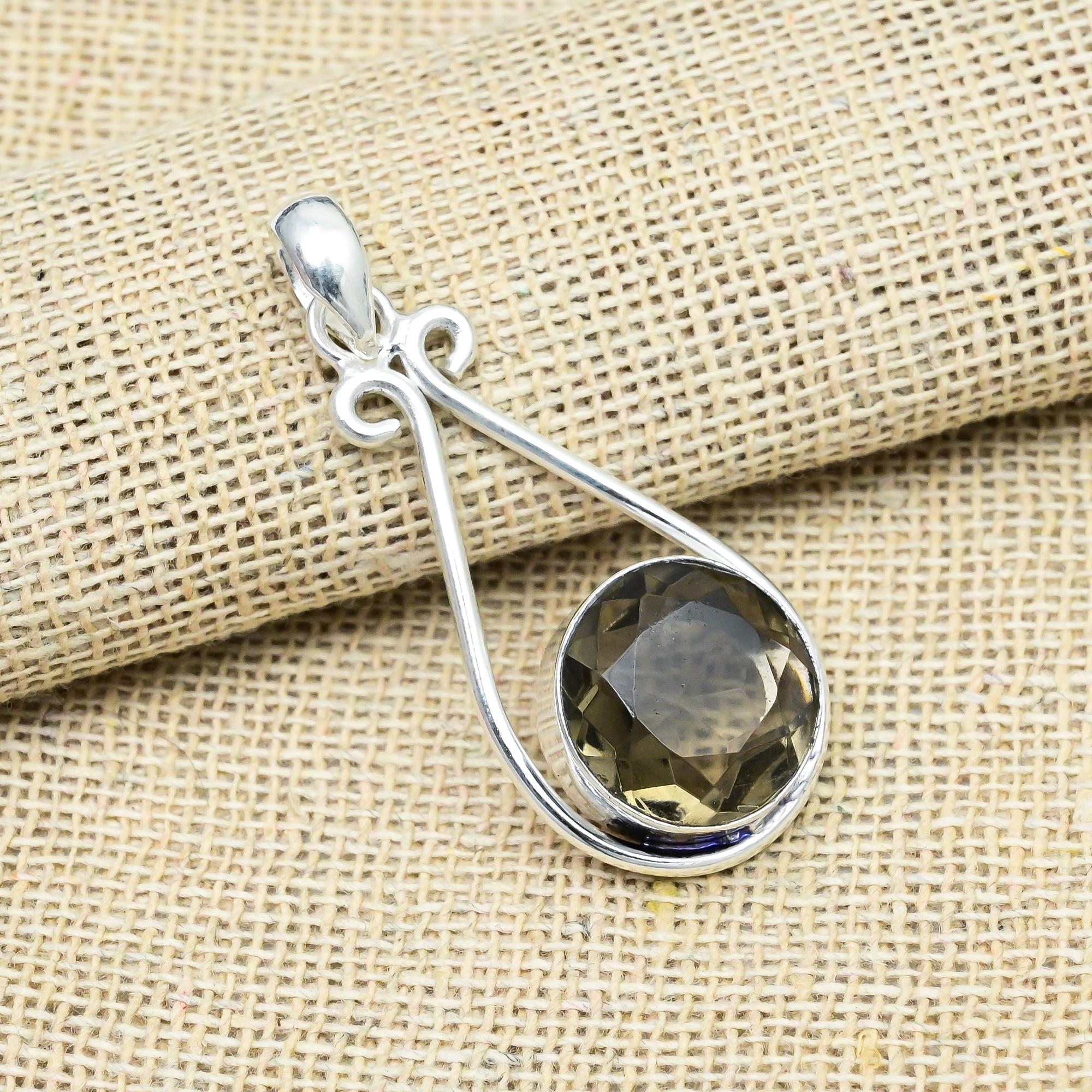 Piatră prețioasă Topaz Fumos Argint Sterling 925 Handmade Pandantiv Femei Bijuterii Pentru Ziua Recunoștinței