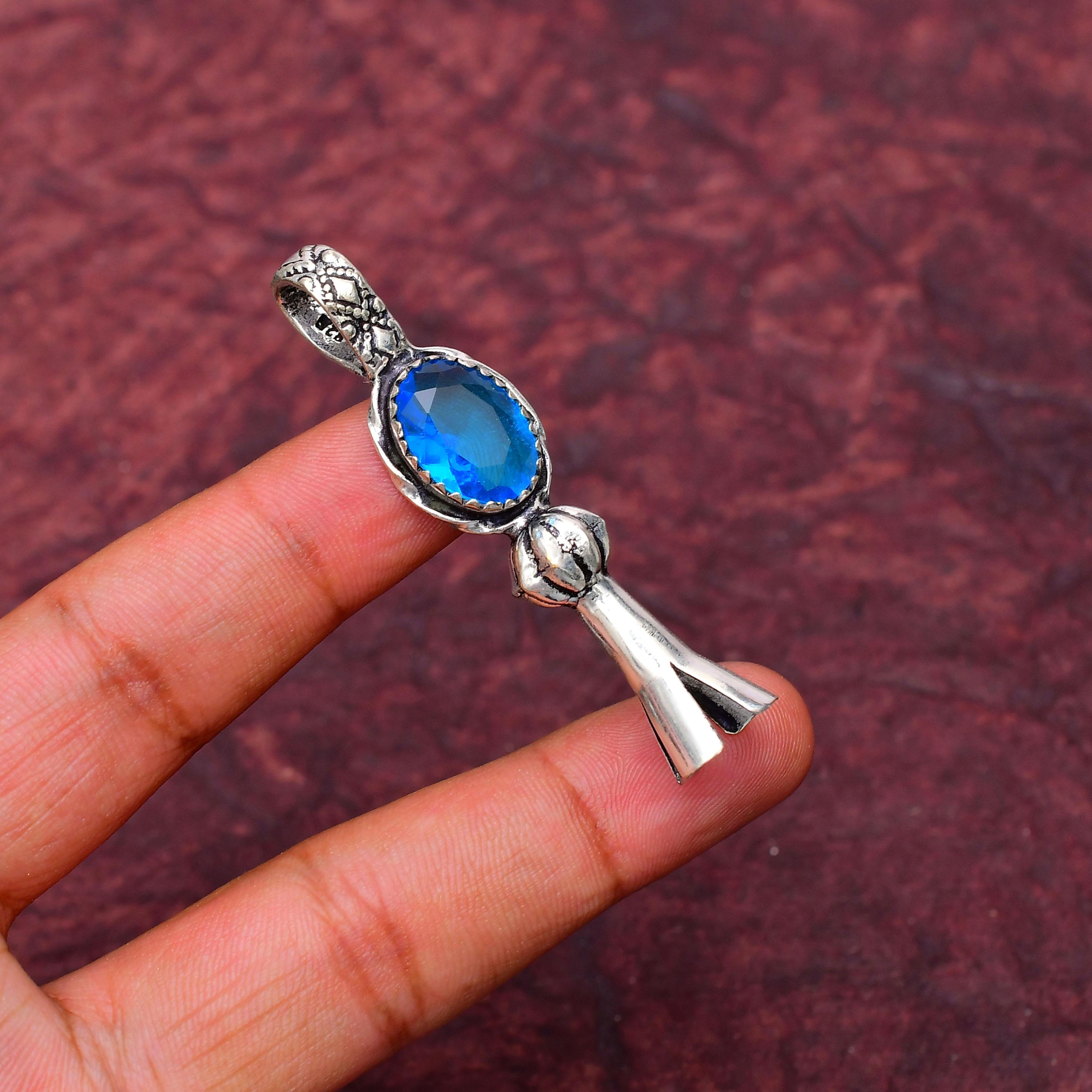 Awesome Swiss Blue Topaz Gemstone Pendant: 925 Sterling Silver Handmade Pendant Necklace Jewelry