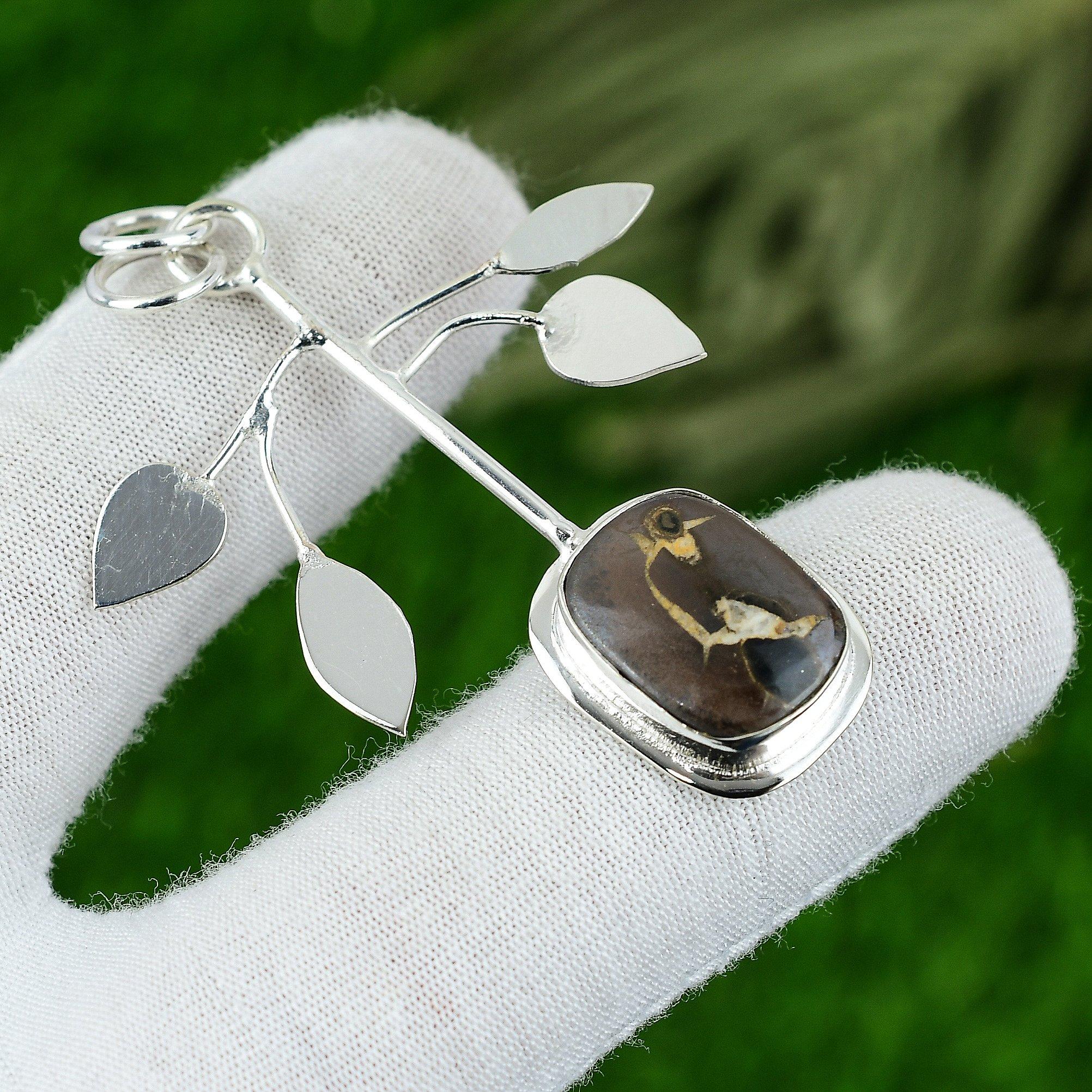 Natural Moroccan Mud Crack Fossil Gemstone 925 Sterling Silver Pendant For Girls