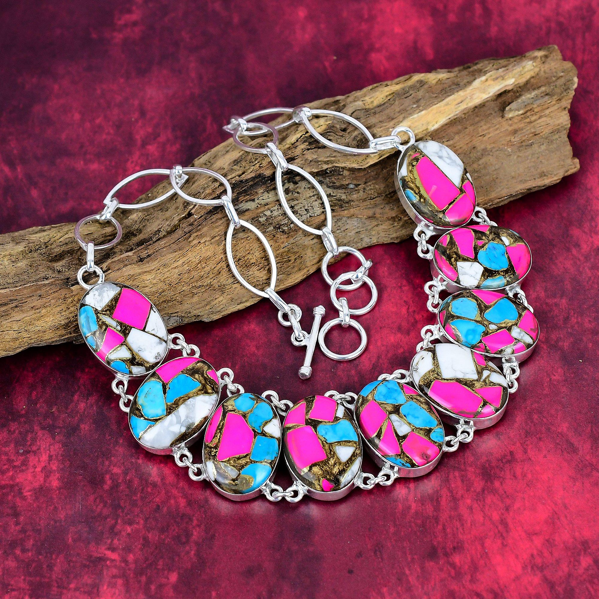 Cotton Candy Turquoise 925 Solid Sterling Silver Necklace Adjustable, Chain Necklace Handmade Gemstone, Gift For Mom Antique Jewelry