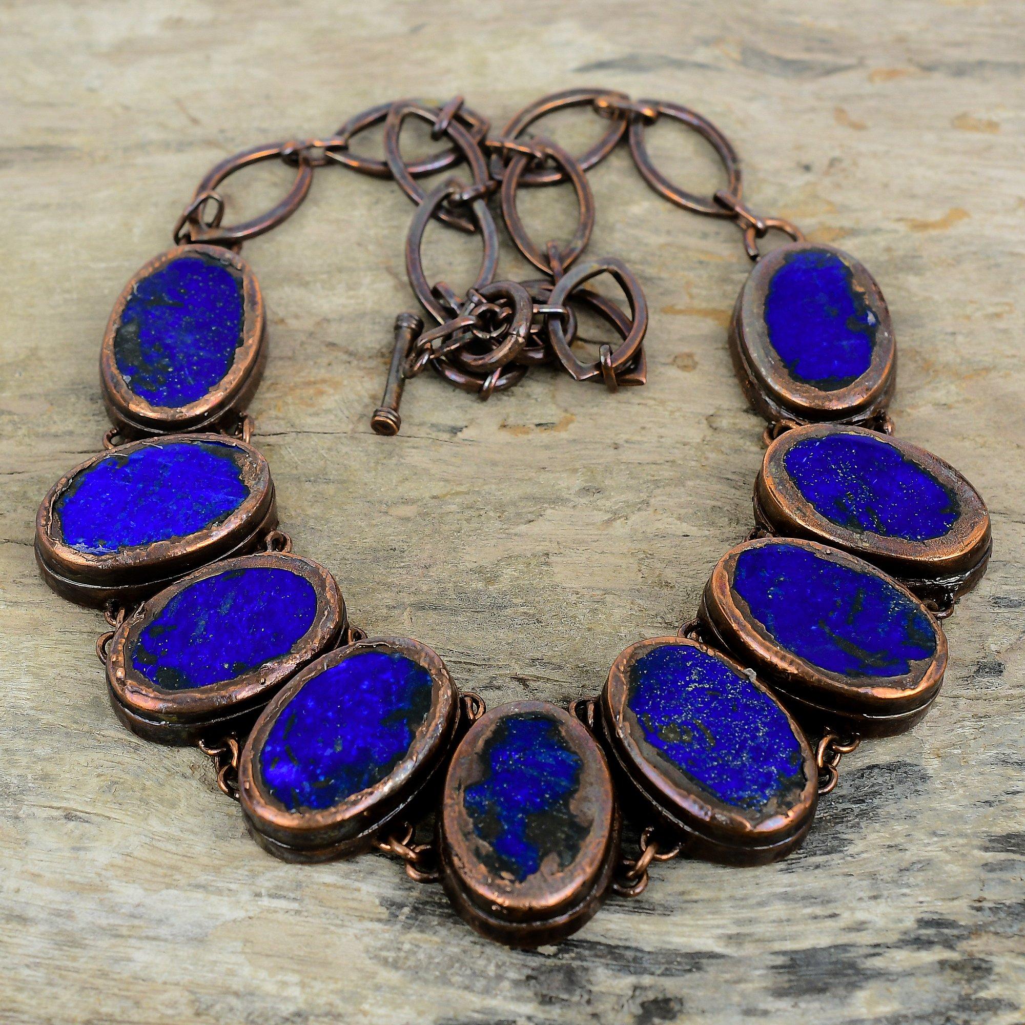 Lapis Lazuli Necklace Electroformed Copper Necklace Adjustable Chain Necklace Handmade Gemstone Necklace Decent Copper Jewelry Gifts For Mom