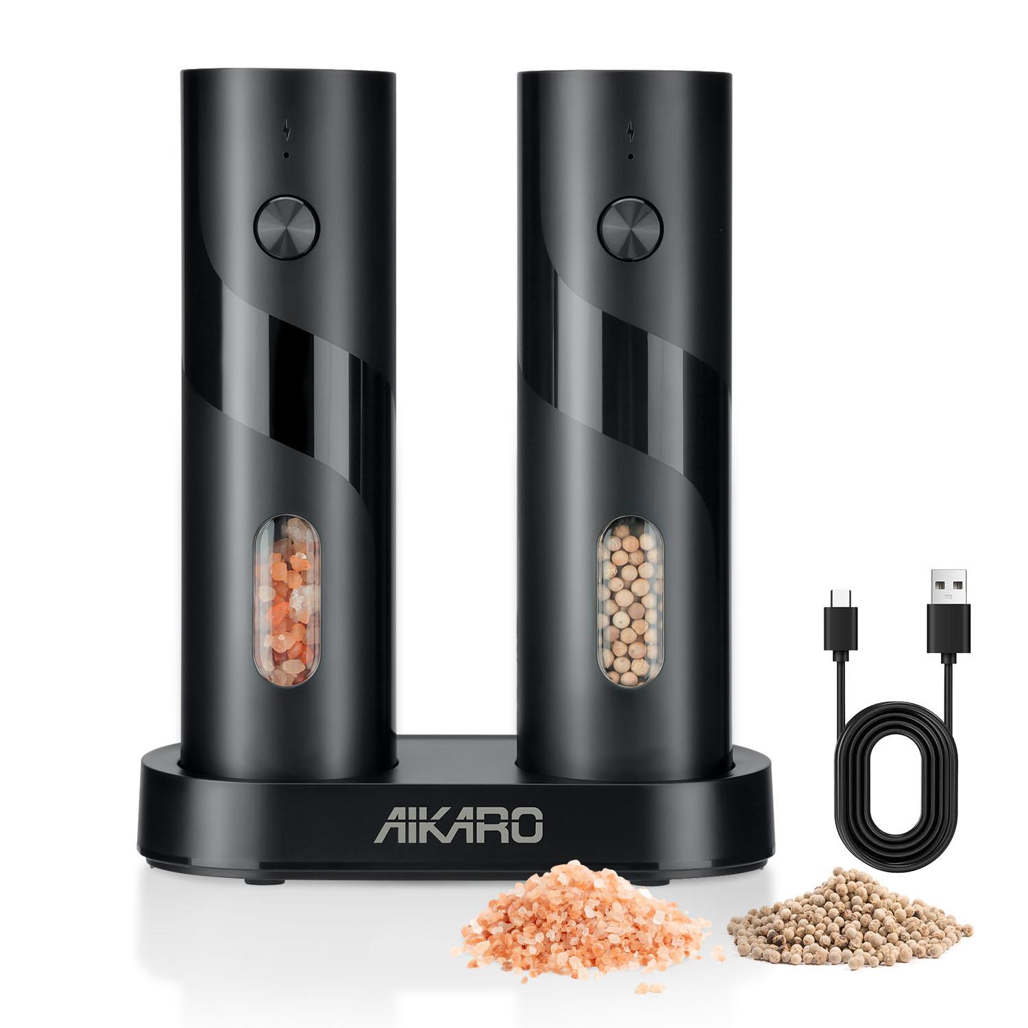 AIKARO Electric Salt and Pepper Mill Automatic Spice Grinder (Grinder Set, Rechargeable)