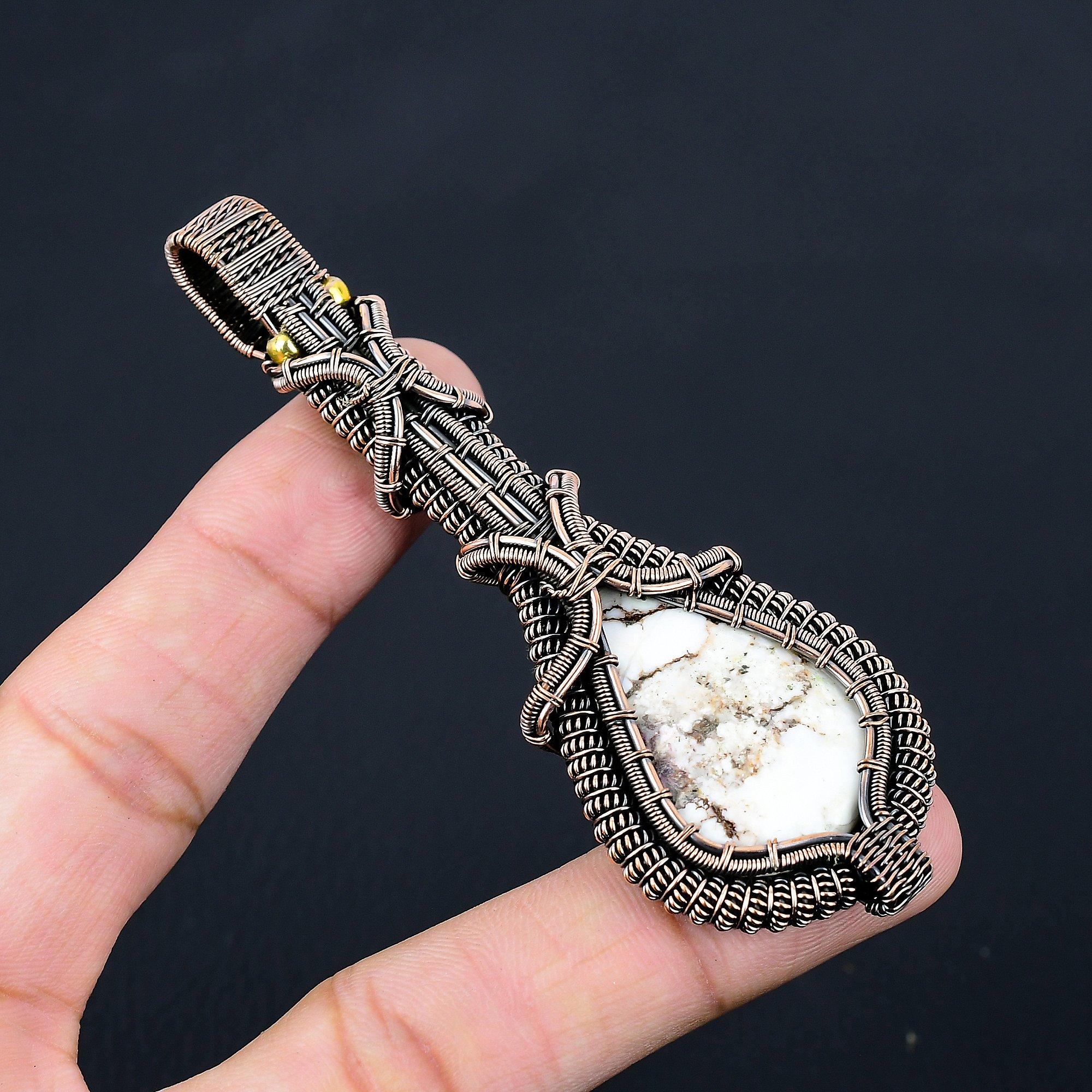Wild Horse Gemstone Pure Copper Wire Wrapped Handmade Pendant Jewelry