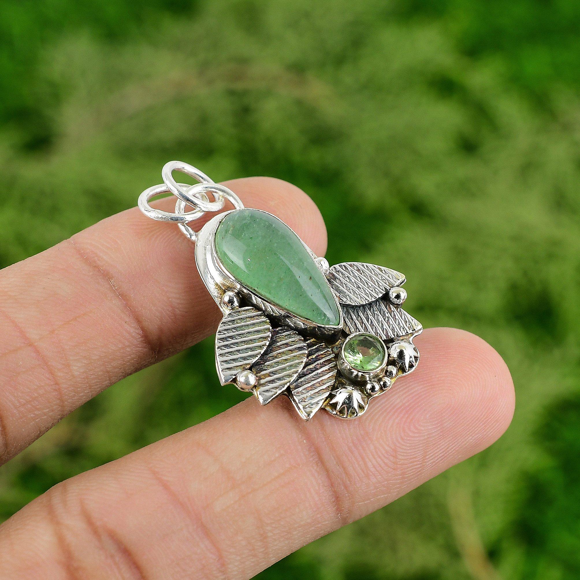Töchtertag Sale 925 Silber Grüner Aventurin Edelstein Peridot Handgefertigter Anhänger