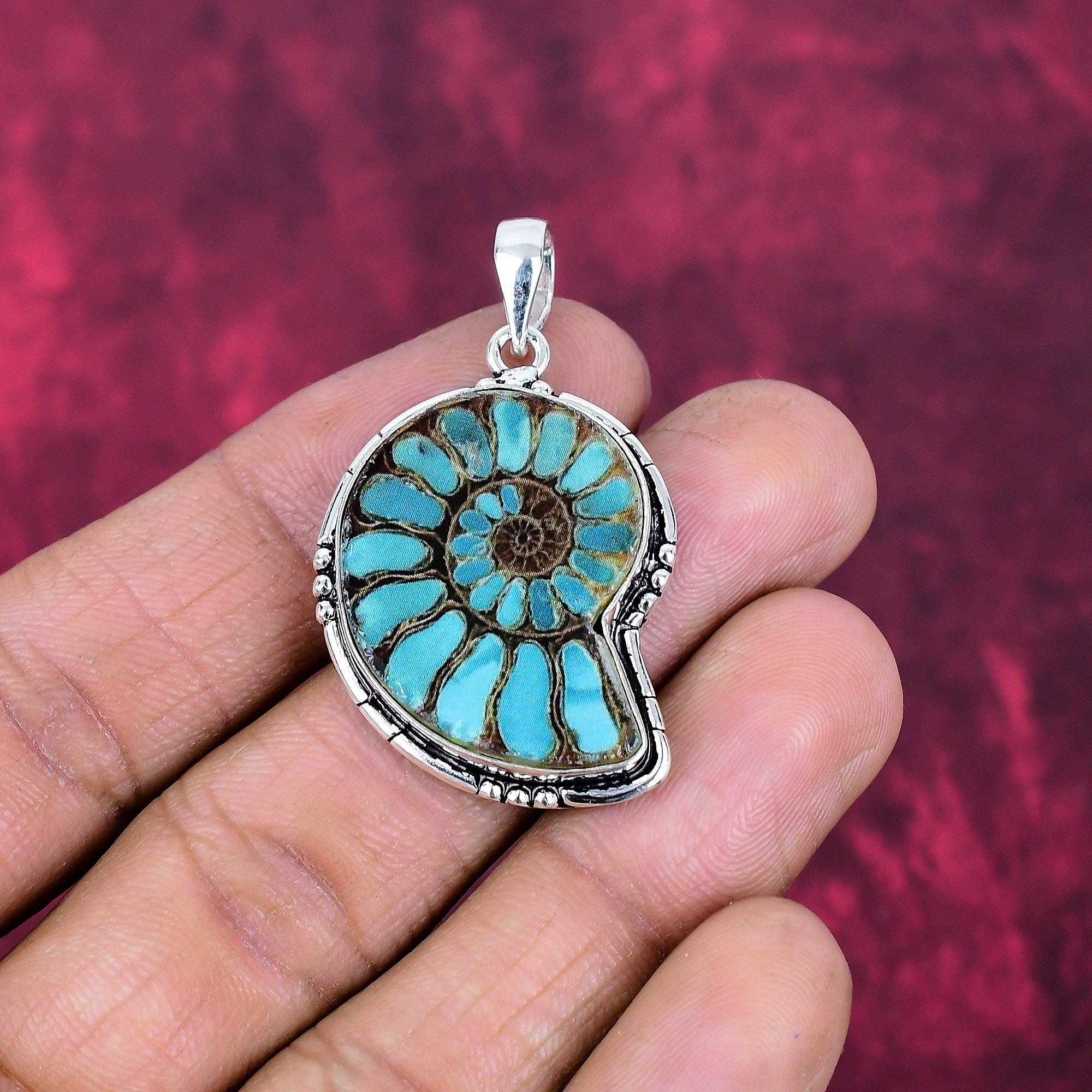 Ammonite Fossil Jewelry, 925 Solid Sterling Silver Pendant Handmade Gemstone Jewelry, Gifts For Wife Brand New Pendant