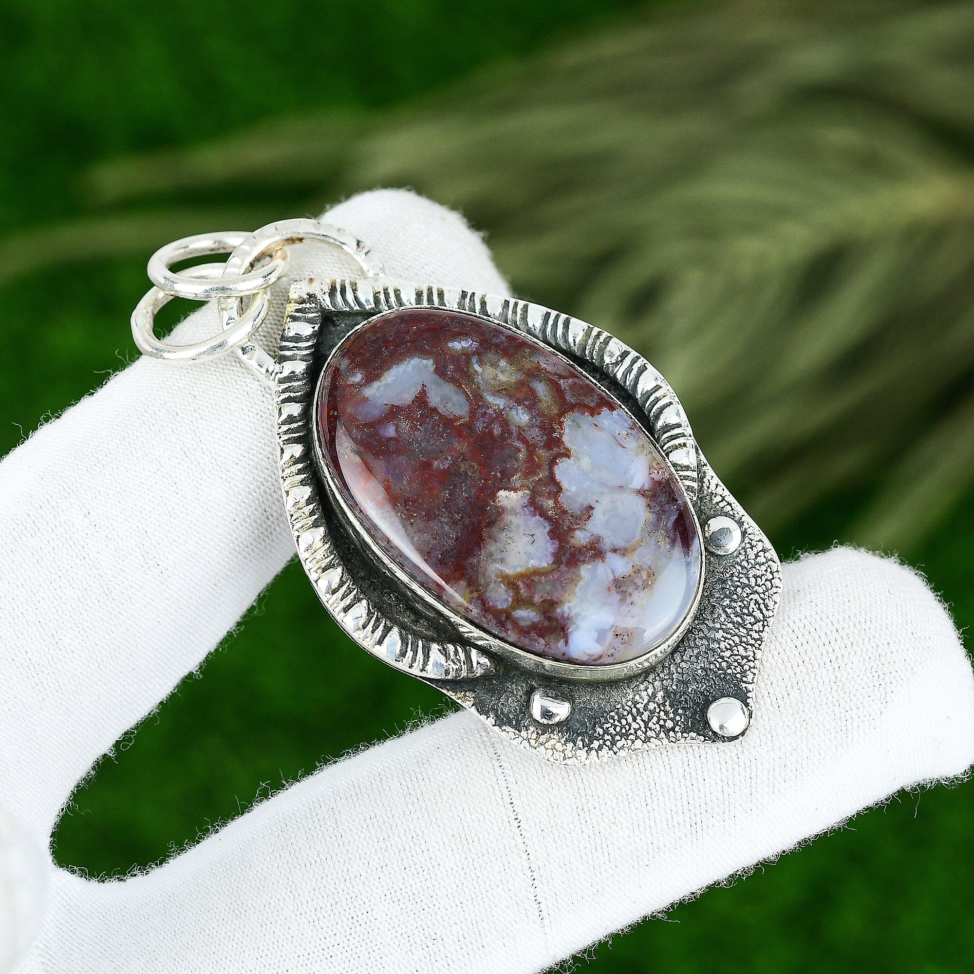 Natural Rainbow Jasper Gemstone Pendant 925 Sterling Silver Jewelry For Women