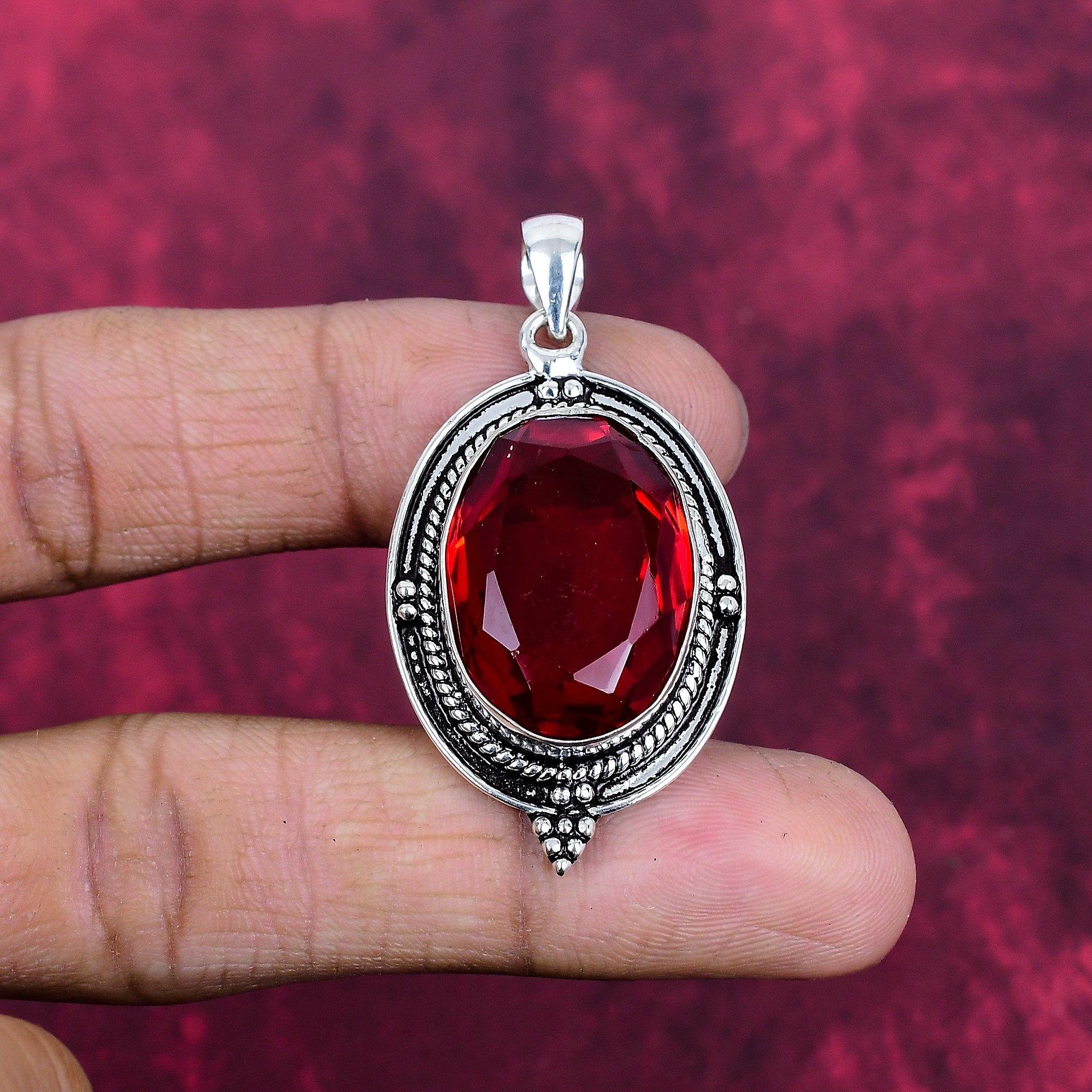 Pendentif Grenat Bijou en Pierre Précieuse, Pendentif en Argent Sterling Massif 925, Bijou Fait Main Pendentif Pierre de Naissance, Cadeau Pour l'Amour