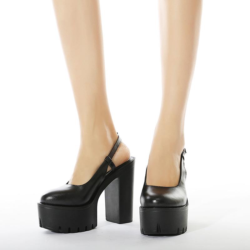Gdgydh Chunky Heel Slingback Pumps Women High Platform Strappy Heels Black Spring Summer Shoes Back Strap Nightclub