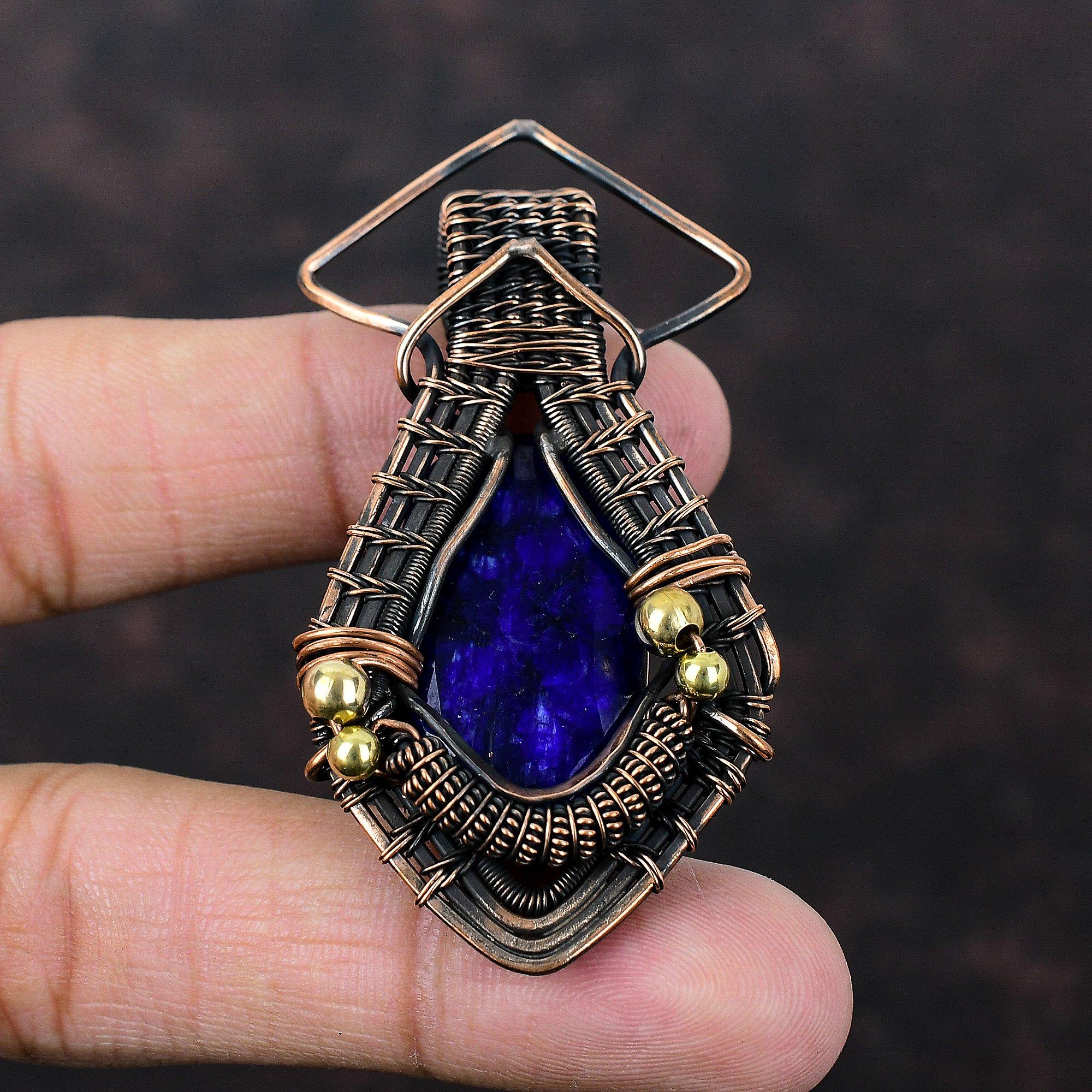 Faceted Blue Sapphire Pendant Copper Wire Wrapped Gemstone Pendant Handmade Pendant Amazing Pendant Copper Wire Wrapped Jewelry Gift For Him