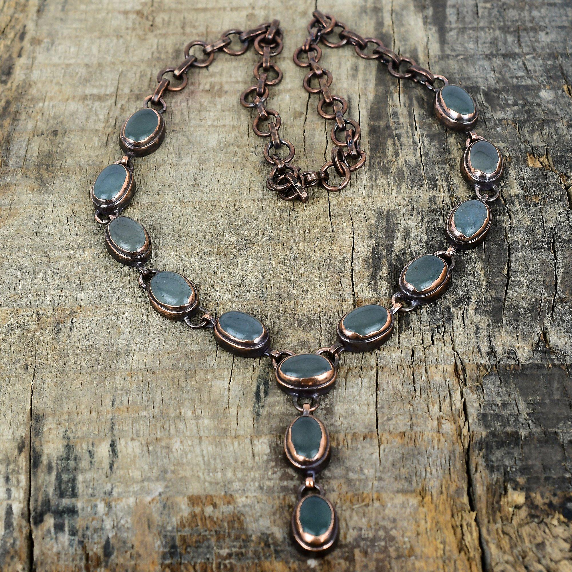 Aquamarine necklace electroformed copper necklace adjustable chain necklace handmade jewelry natural gemstone necklace anniversary gifts