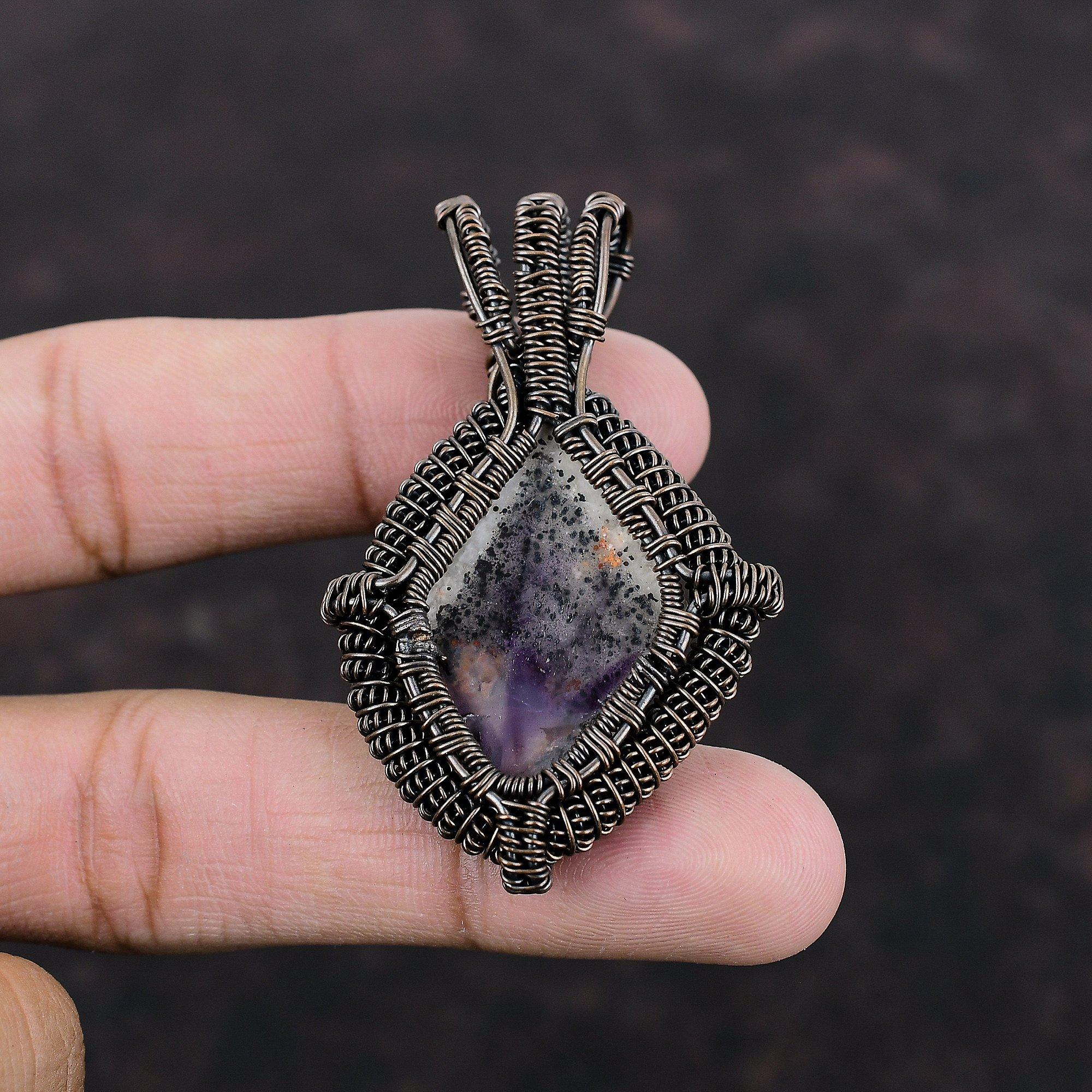 Super 23 Amethyst Gemstone Pendant Copper Wire Wrapped Pendant Unique Copper Jewelry Elegant Pendant Handmade Pendant Wire Jewelry For Gift