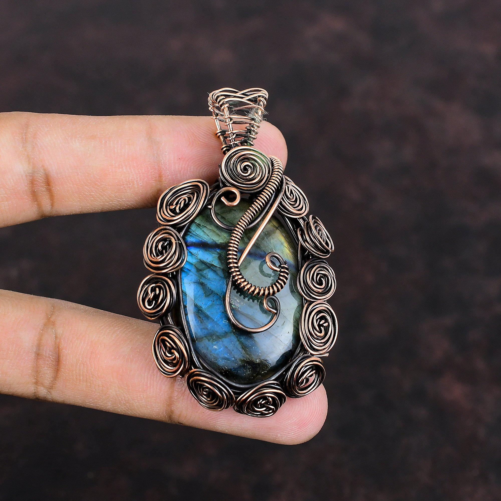 Labradorite Pendant Copper Wire Wrapped Pendant Dainty Gemstone Pendant Handmade Copper Jewelry Gift For Mom Wire Wrap Jewelry Healing Stone