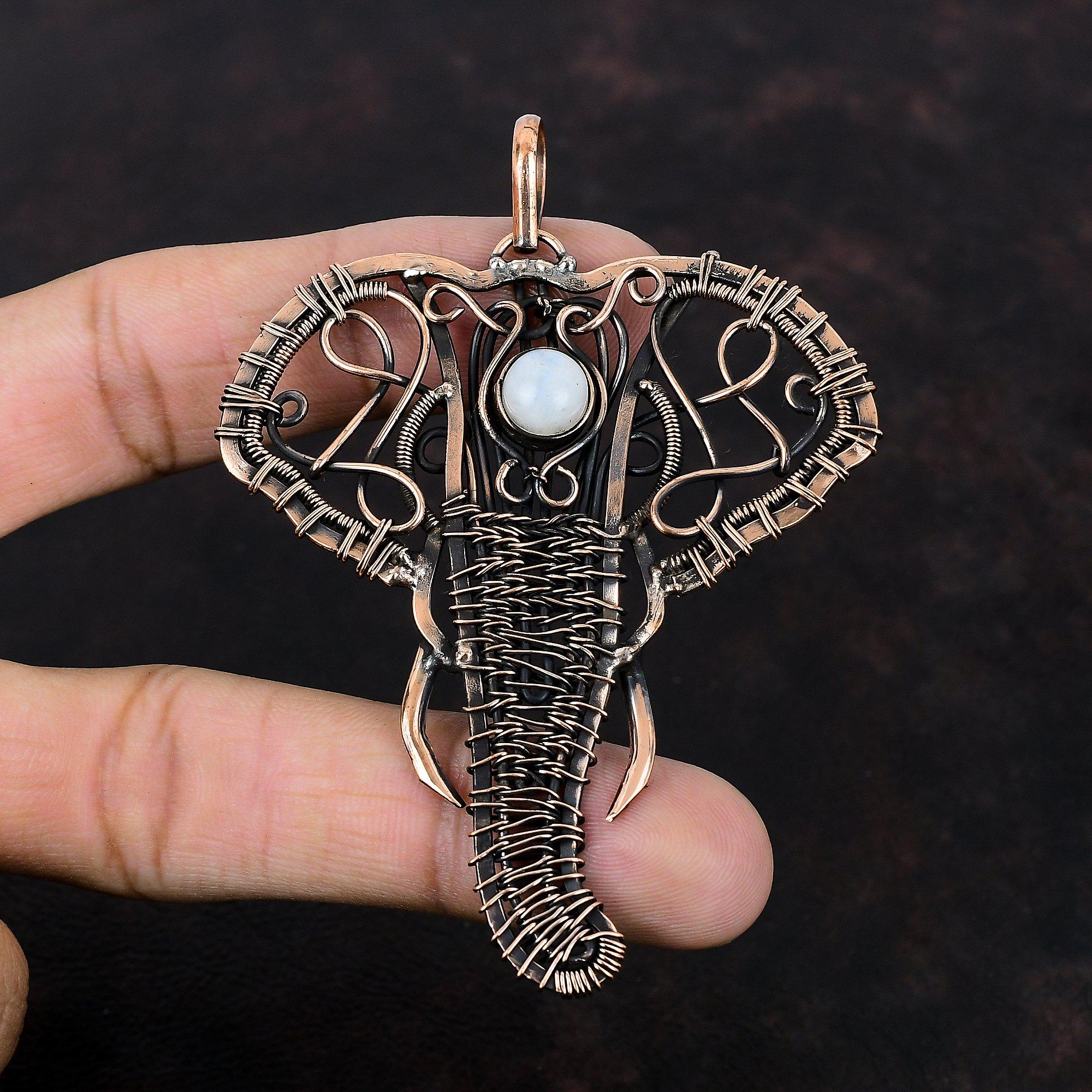 Rainbow Moonstone Pendant Copper Wire Wrapped Jewelry Elephant Pendant Handmade Copper Pendant Gemstone Pendant Engagement Gift Wire Pendant