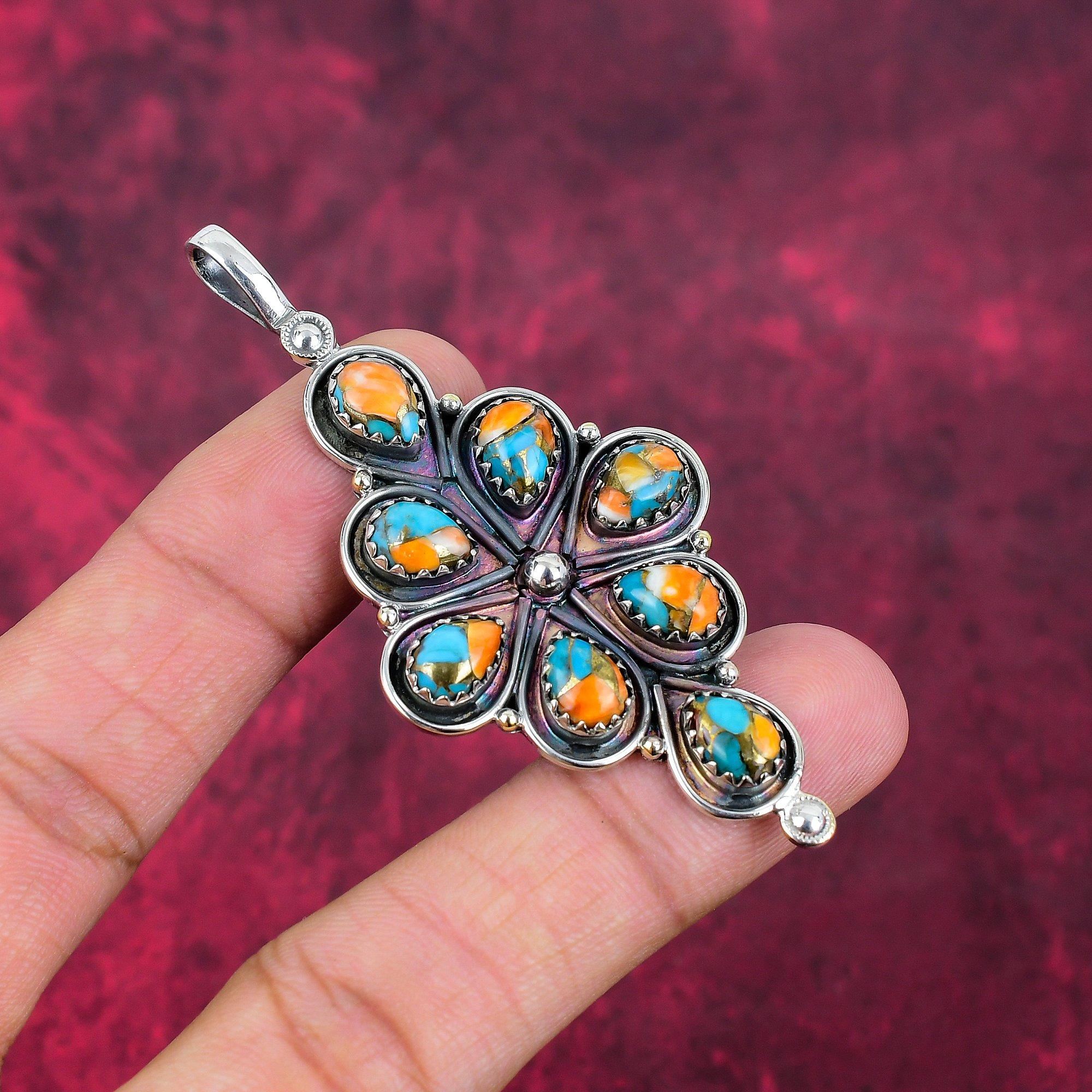 Orange Spiny Oyester Pendant, 925 Sold Sterling Silver Gemstone Jewelry, Handmade Pendant Amazing Jewelry, Gift For Her