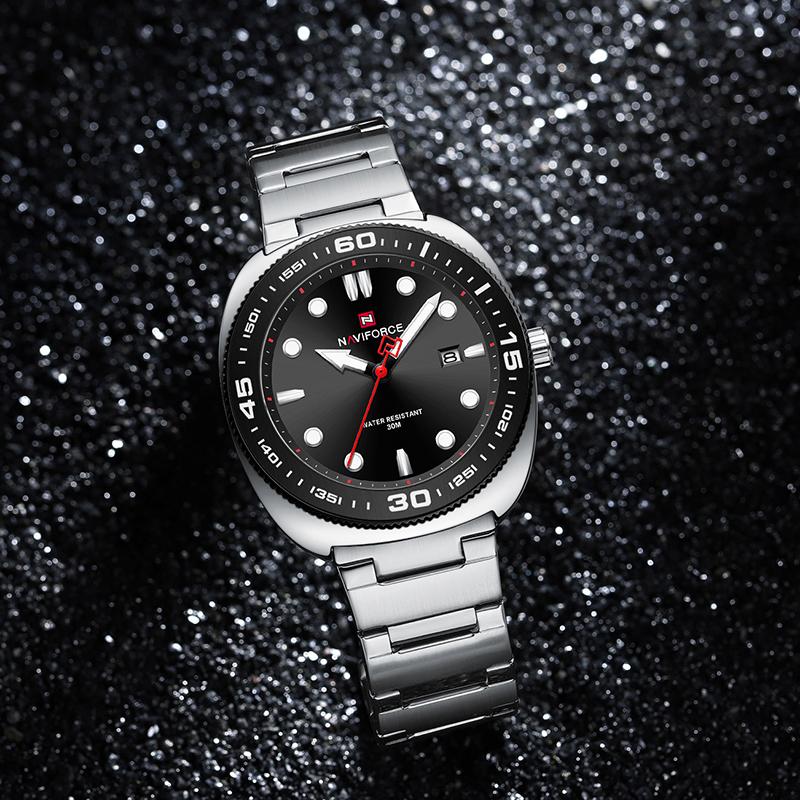 Naviforce Men's Watch Quartz Calendar Luminous Pointer Stainless Steel Strap Waterproof Fashion Casual Watch NF9250