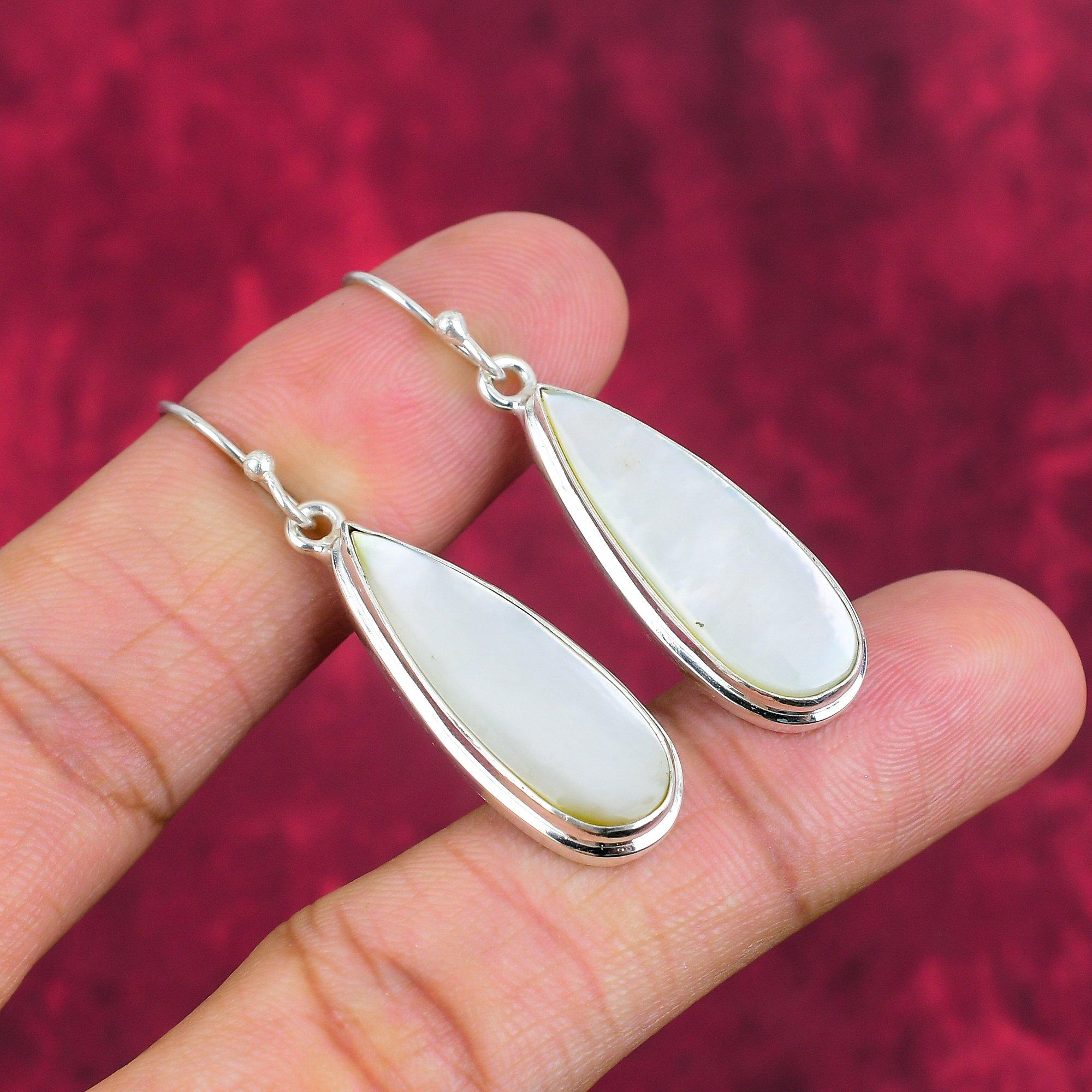 Mother Of Pearl Earrings, 925 Solid Sterling Silver Earrings Handmade Gemstone Jewelry, Gifts For Wife Brand New Earrings