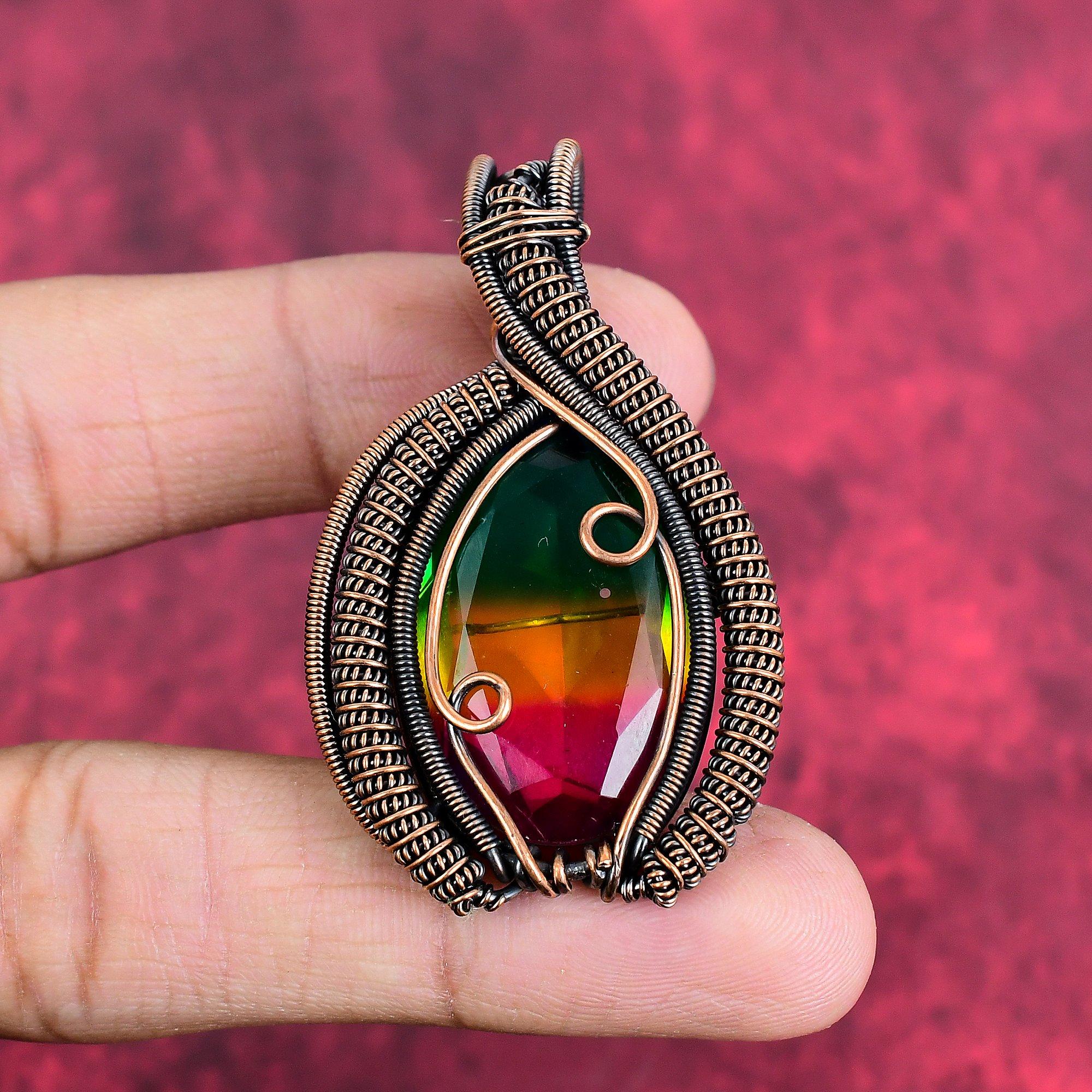 Faceted Multi Tourmaline Pendant Copper Wire Wrapped Jewelry Real Gemstone Pendant Handmade Pendant Gift for Her Copper Wire Wrapped Pendant