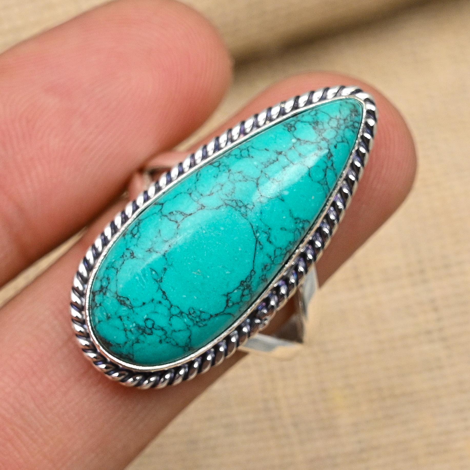 Santa Rosa Turquoise Gemstone Handmade Solid 925 Sterling Silver Ring Jewelry