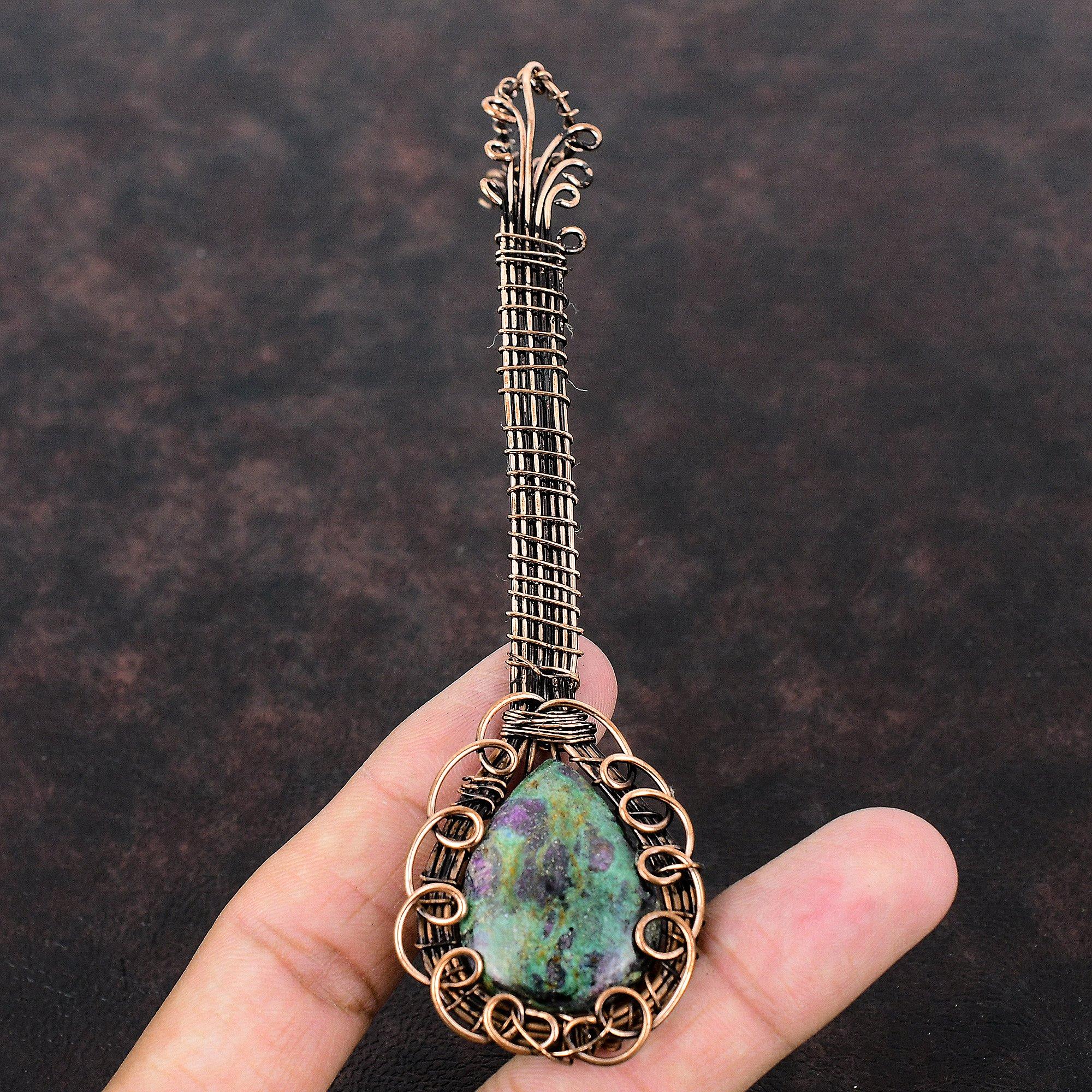 Ruby Fuchsite Copper Wire Wrapped Pendant Gemstone Pendant Copper Wire Wrap Jewelry Handmade Jewelry Gift For Her Guitar Pendant For Mother
