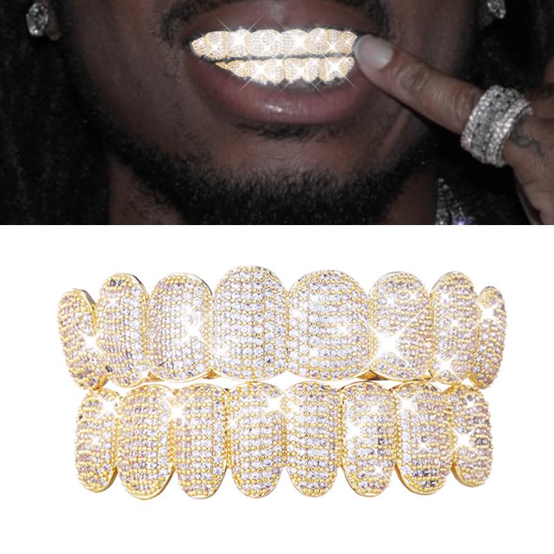 18K Gold Plated Tooth Rapper Jewelry Iced Out Grills For Women Men Hip Hop Teeth Grillz Rhinestones