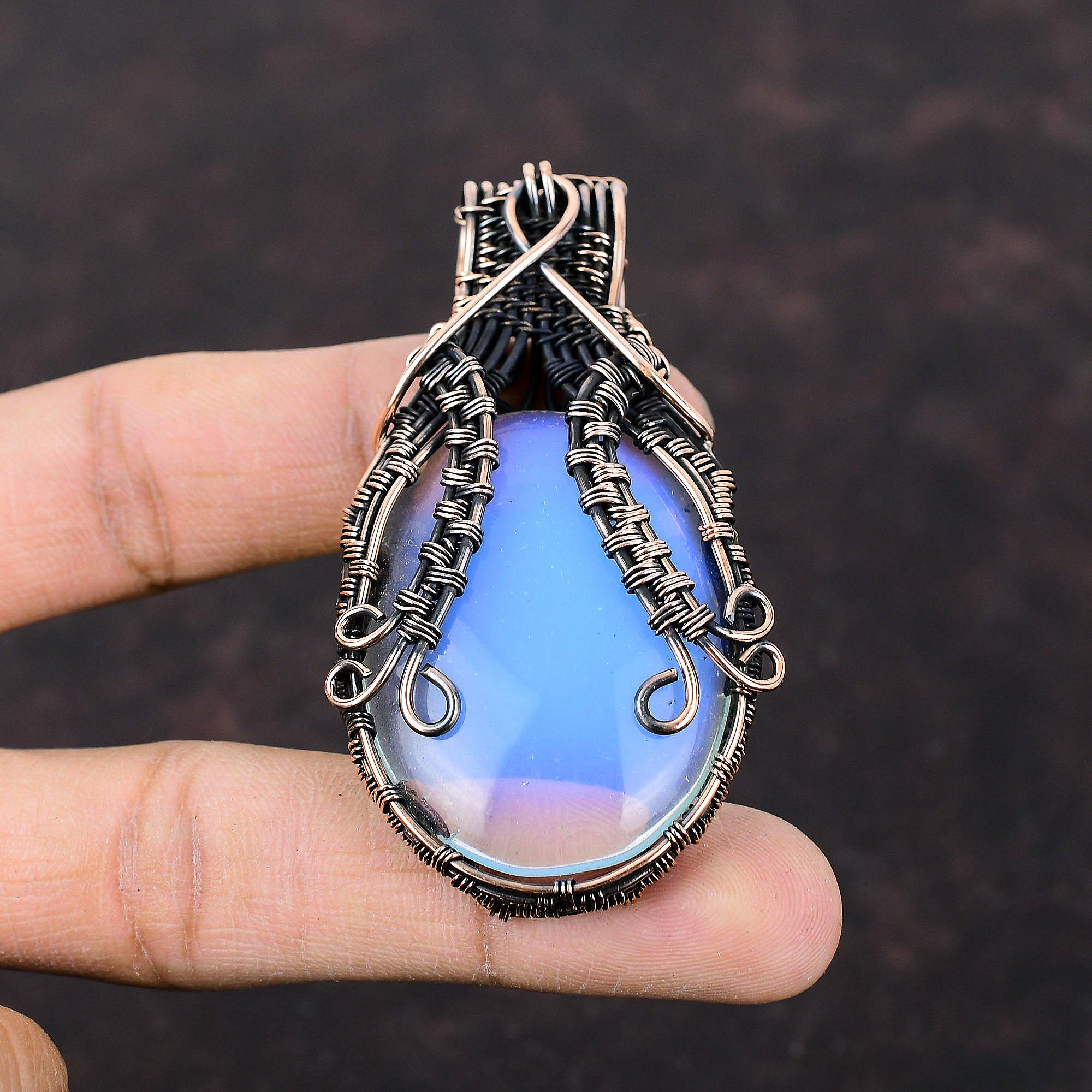 Milky Opal Pendant Copper Wire Wrapped Pendant Handmade Milky Opal Jewelry Gemstone Pendant Copper Wire Wrap Jewelry Unique Pendant For Gift