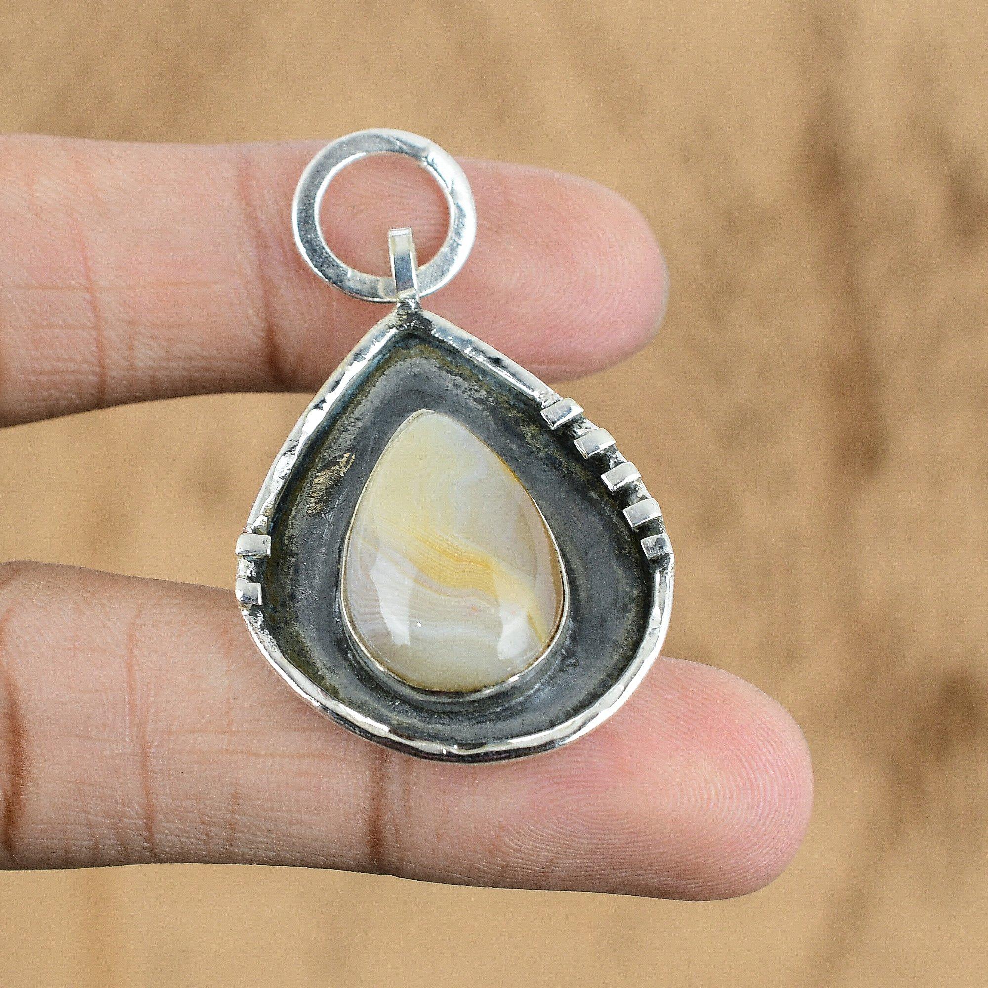 Gift For Women Pendant 925 Sterling Silver Natural Botswana Agate Gemstone