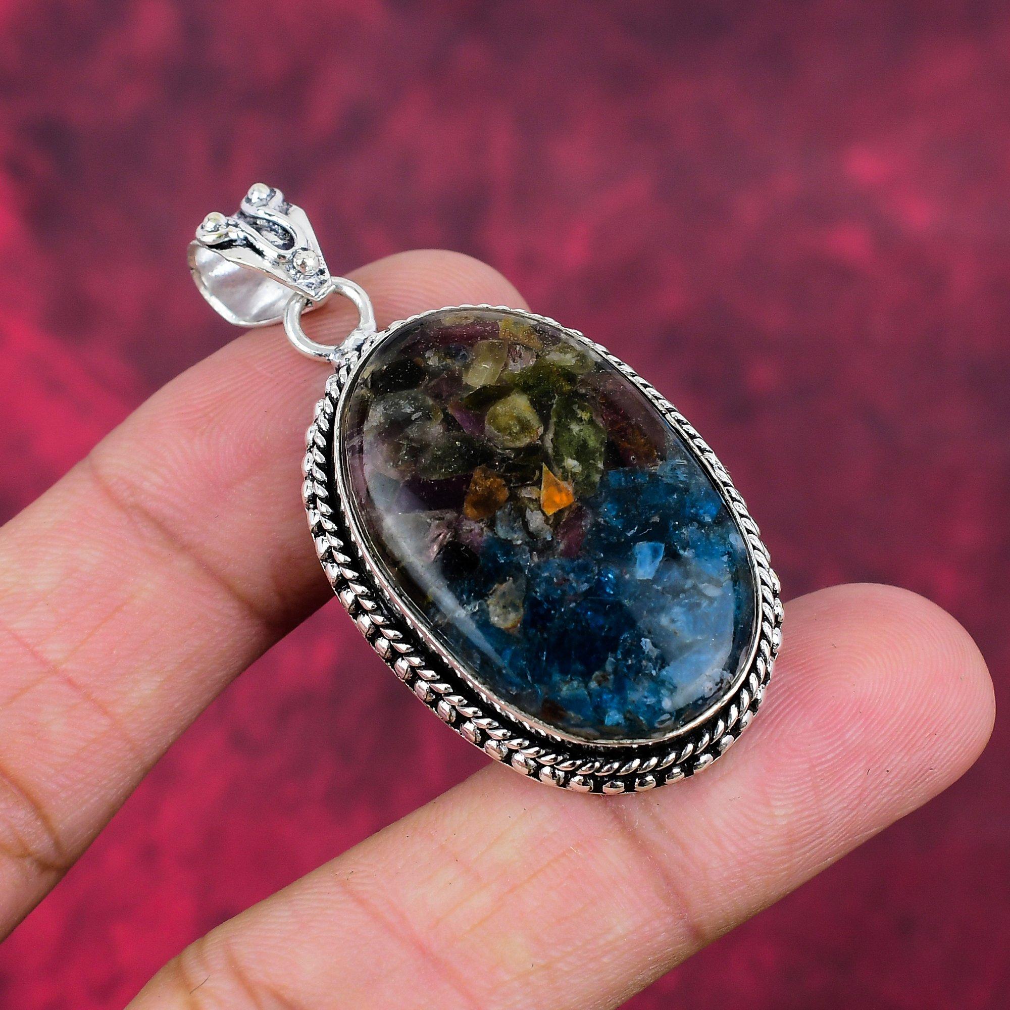 Kupfer Turmalin Anhänger, Natürlicher Edelstein 925 Massiv Sterlingsilber Anhänger, Handgefertigter Schmuck, Geburtstags- und Jubiläumsgeschenk für Mama