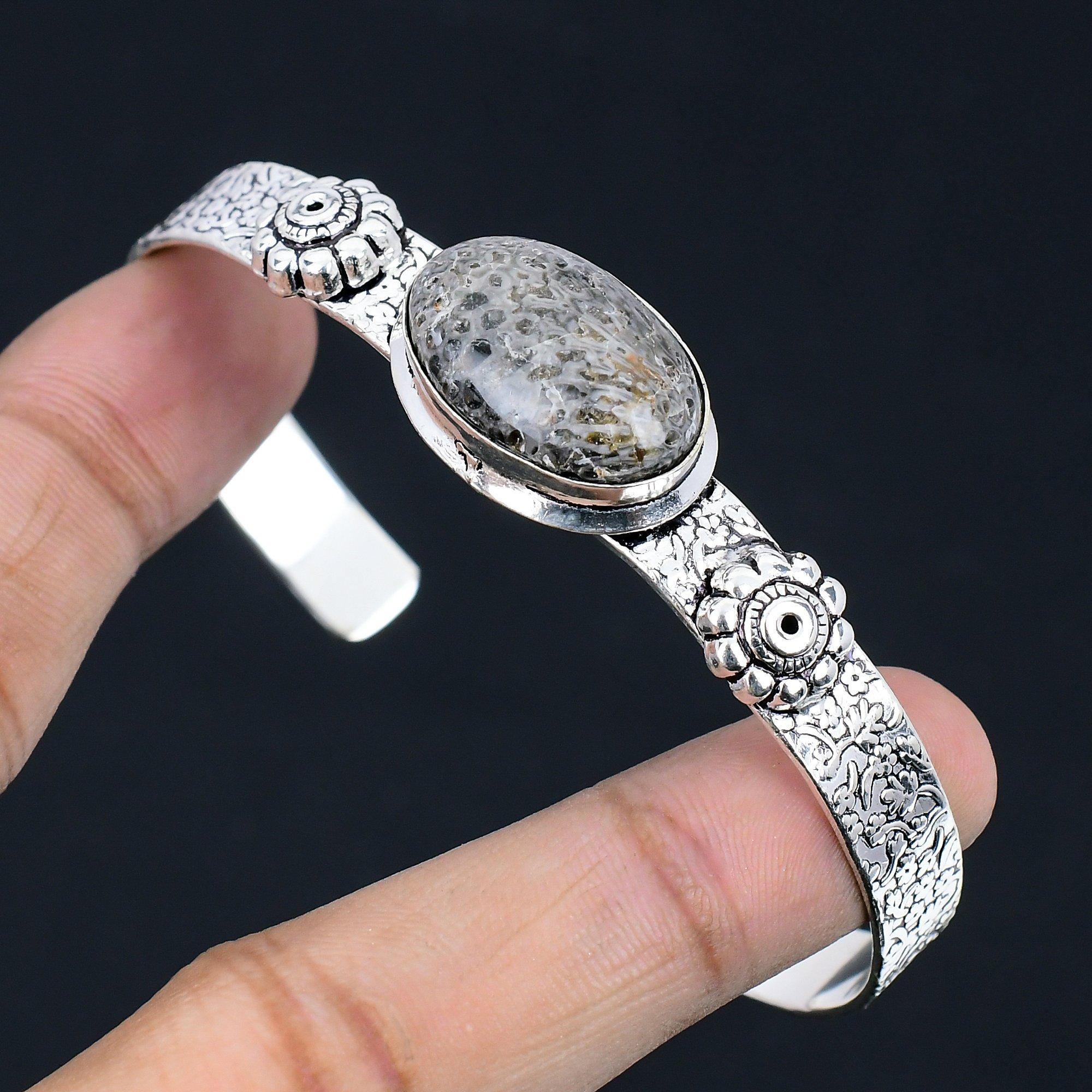 Womens day Deal Oval Natural Stingray Coral Sterling Silver Wife Bangle Jewelry