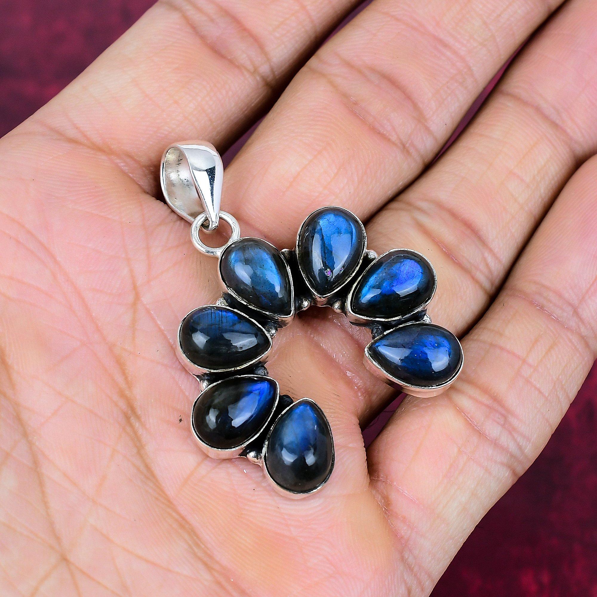 Pandantiv labradorit, bijuterii antice cu pandantiv din argint 925 din piatră prețioasă lucrată manual, pentru cadou Bijuterii din argint