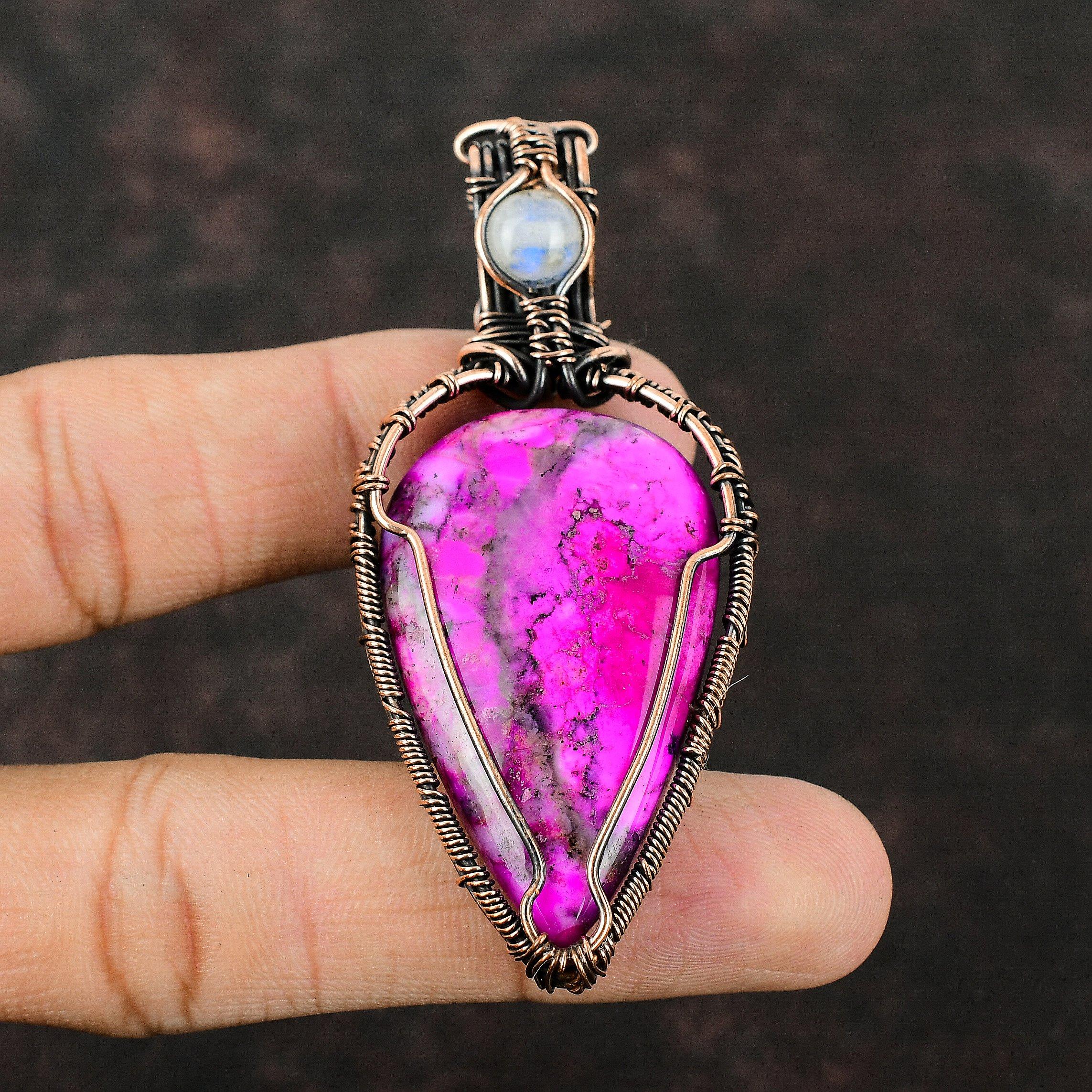Wire Wrap Pink Dendrite Opal Pendant Copper Wire Wrapped Pendant Handmade Pendant Copper Jewelry Gift For Mother Gemstone Moonstone Jewelry