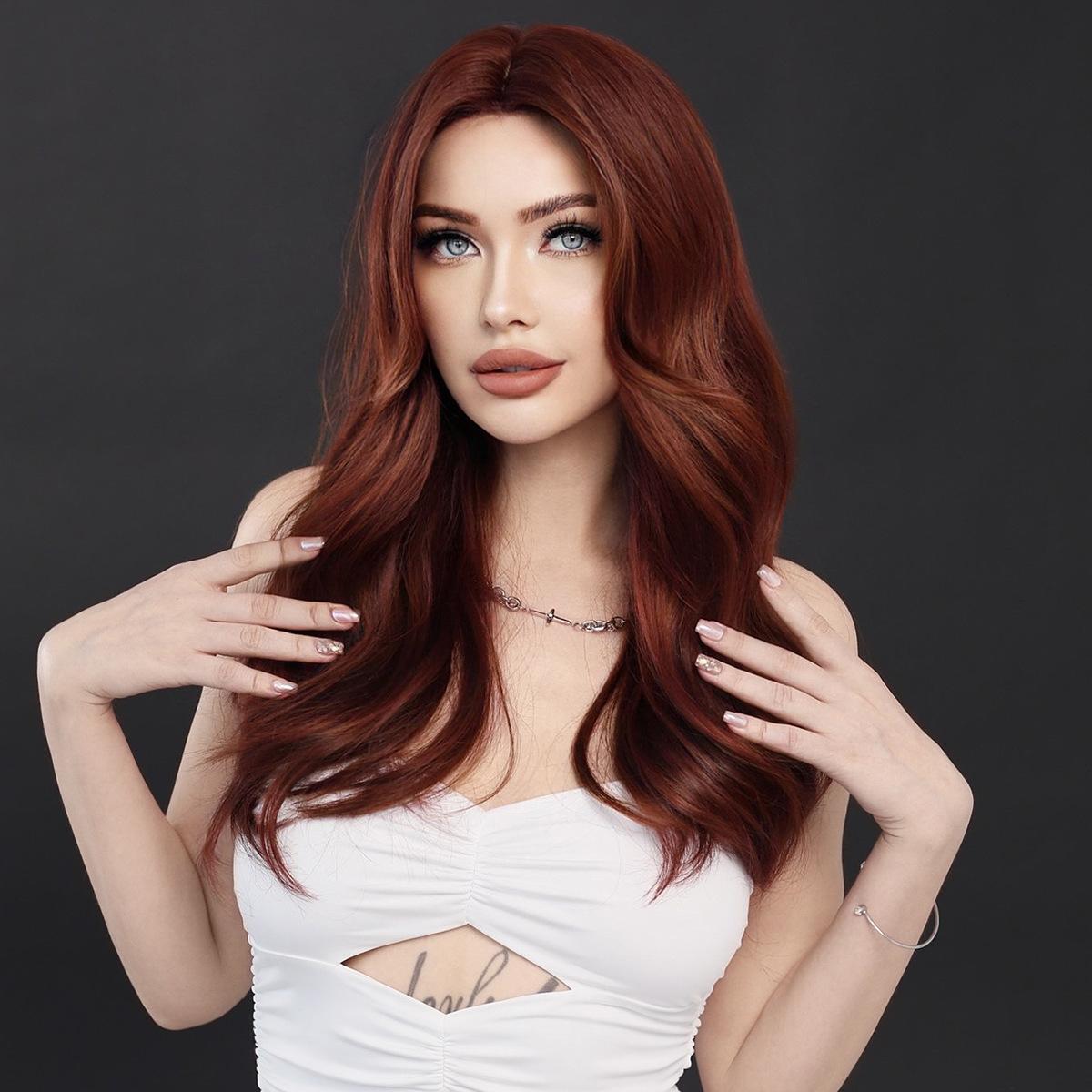 Women's Simulation Wig 58cm Hair Burgundy Wig Short Curly Wig Full Headgear Rose Hair Net Headdress Beauty Decoration Wig