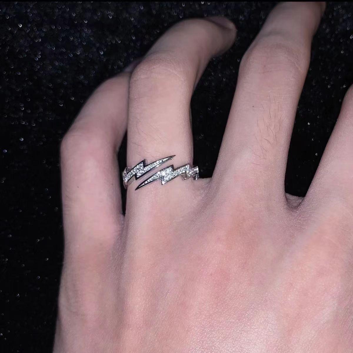 Punk Retro Flash Shape Rings for Women Man Rock Personality Open Adjustable Finger Ring Party Jewelry Gift