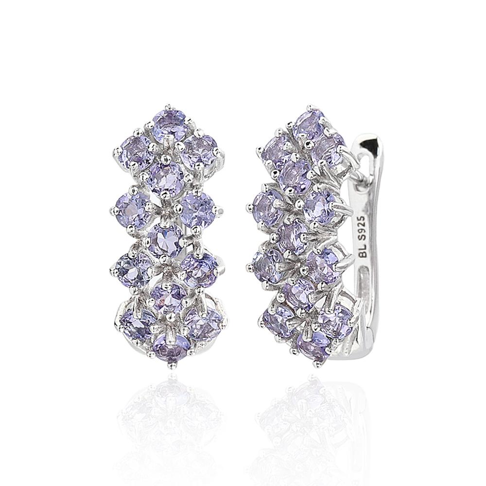 Elegant 925 sterling Silver Women's clasp earrings Luxury Natural Tanzanite round 3.0mm gemstones fine jewelry for Proposal wear