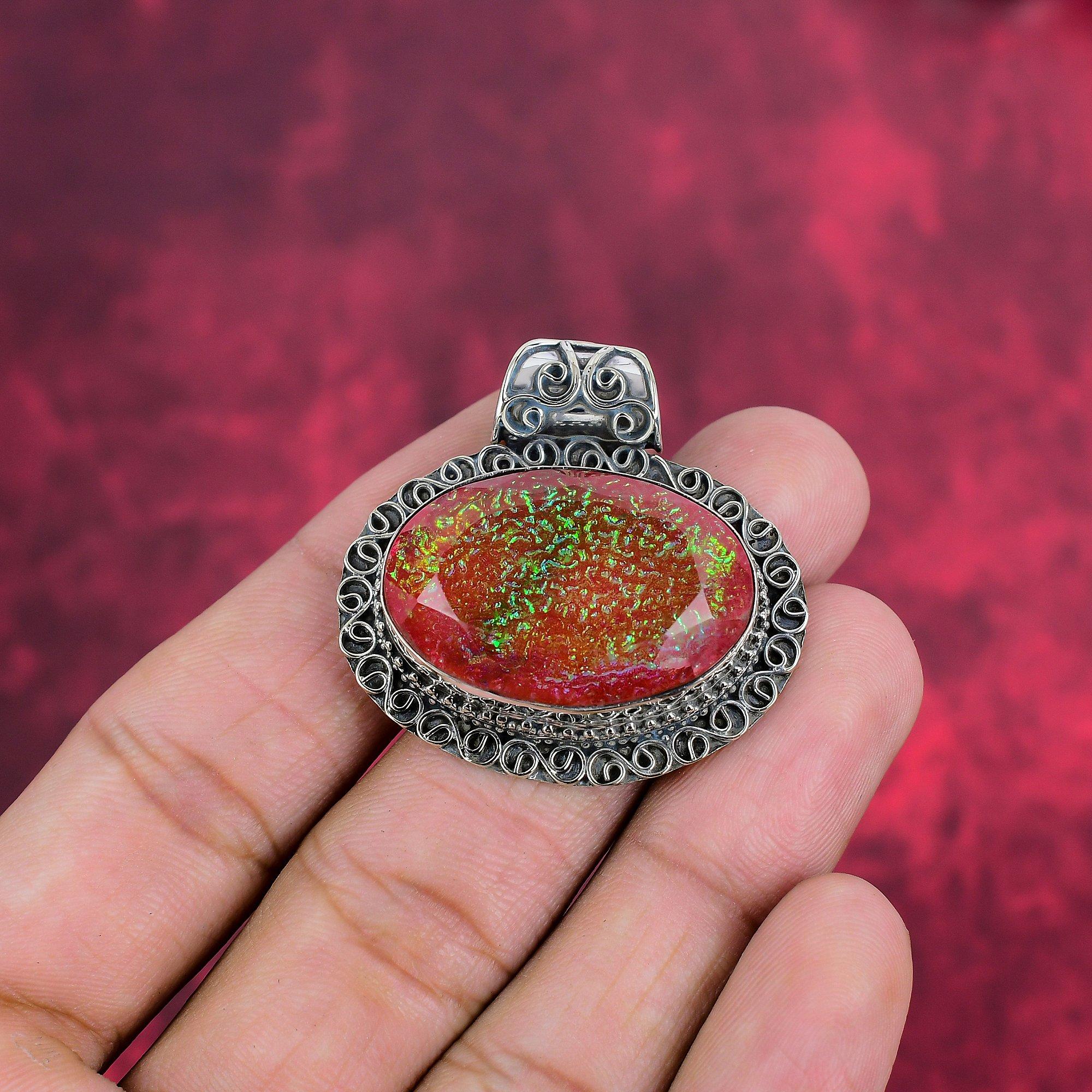 Pink Triplet Opal Jewelry, Gemstone Handmade 925 Solid Sterling Silver Jewelry Pendant, For Wedding Gift