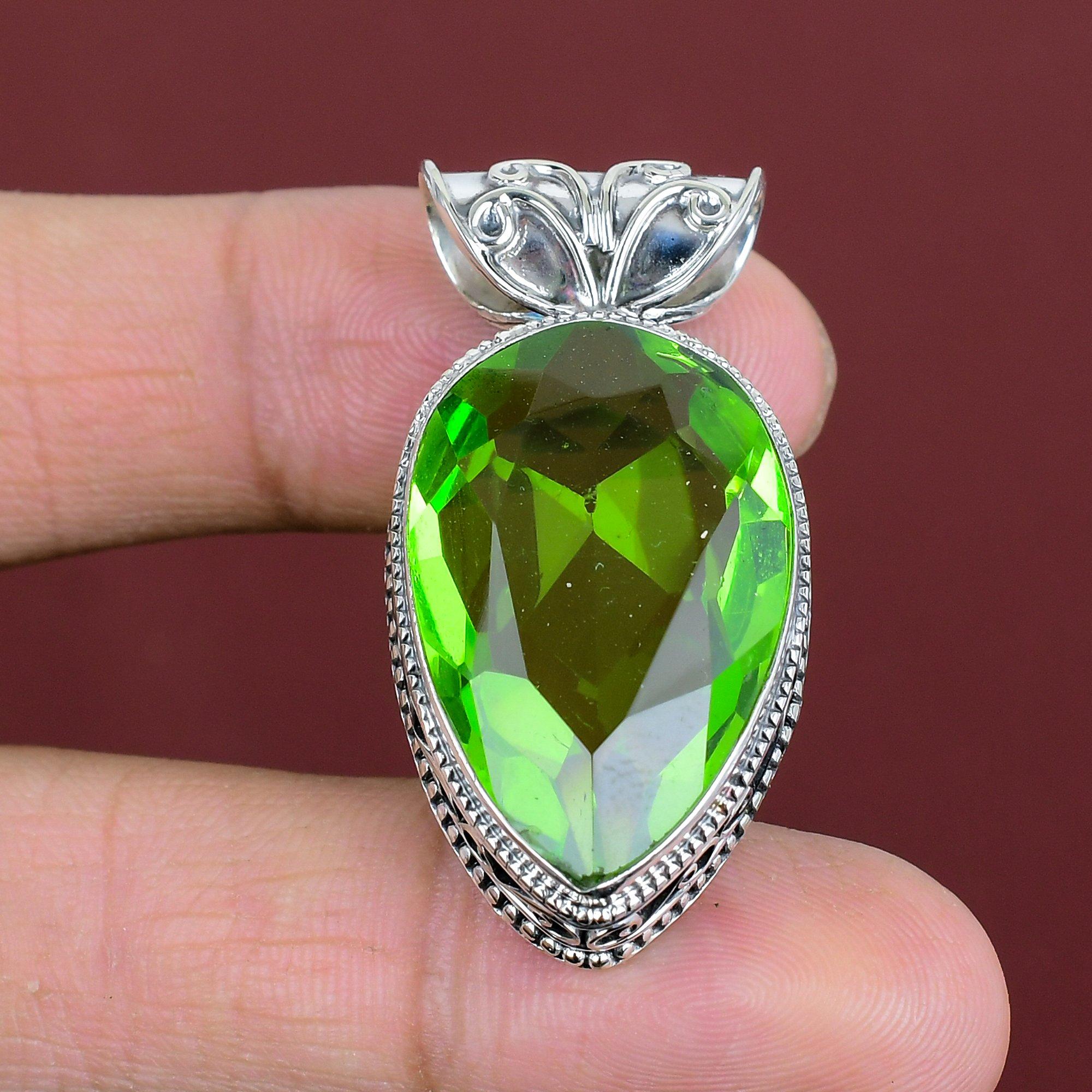 Faceted Peridot Pendant Gemstone Handmade Pendant 925 Sterling Silver Pendant Peridot Vintage Jewelry Latest Design Pendant Gifts For Friend