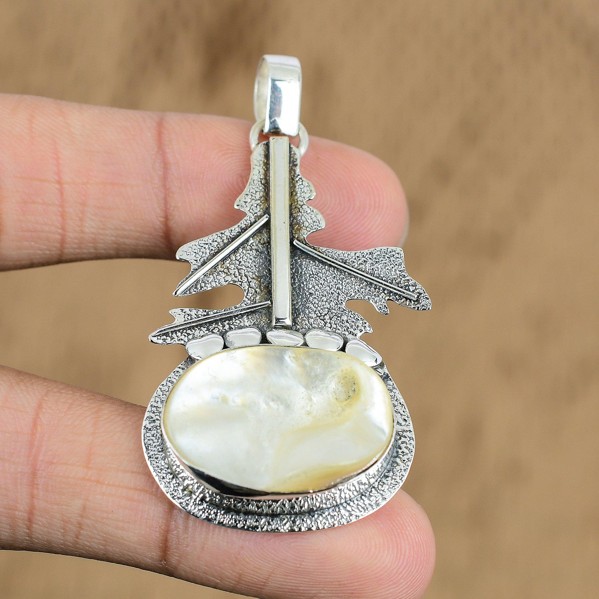 Natural Mother Of Pearl Gemstone Pendant 925 Sterling Silver Jewelry For Girls