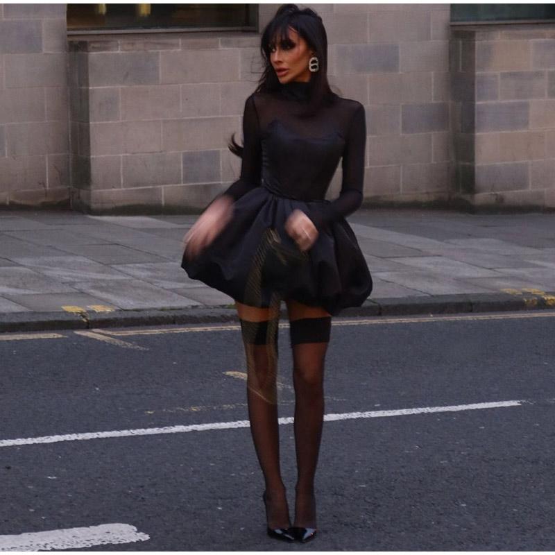 Elegante Spitzenkleider Frauen Durchsichtig Langen Ärmeln Puffy Kleider Weiblich 2025 Mode Einfarbig Abendgesellschaft A-linie Kleider Dame