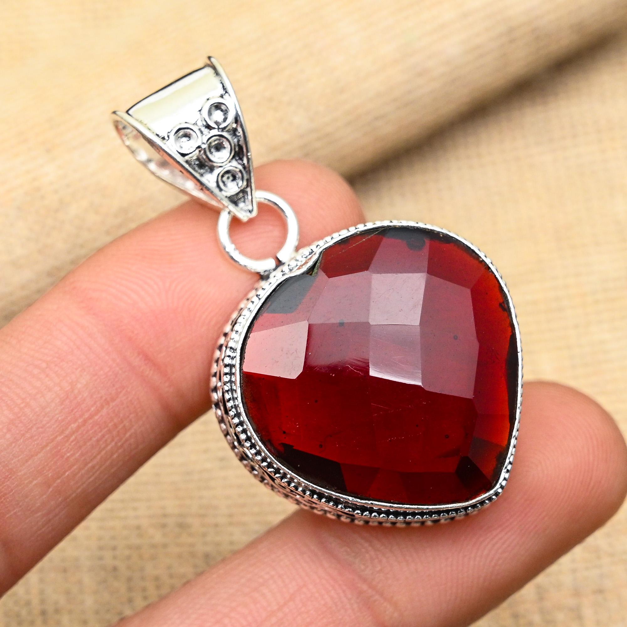 Red Garnet Gemstone Handmade 925 Sterling Silver Jewelry Pendant For Women